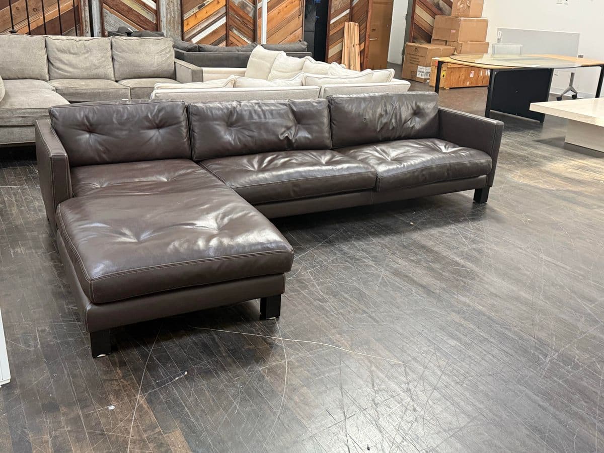 Contemporary Leather Sectional + Left Chaise, Dark Brown - Thumbnail 9