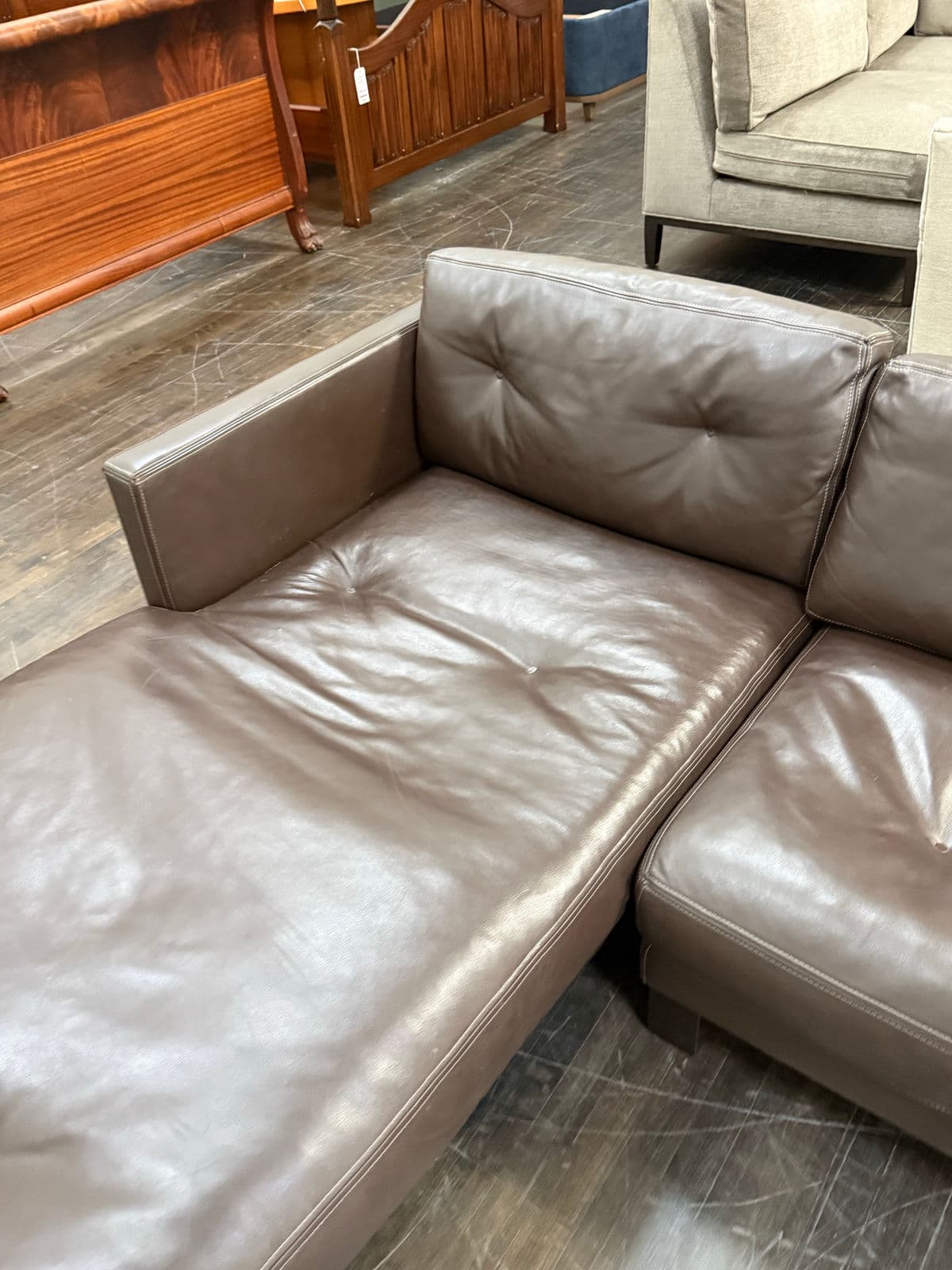 Contemporary Leather Sectional + Left Chaise, Dark Brown - Thumbnail 12