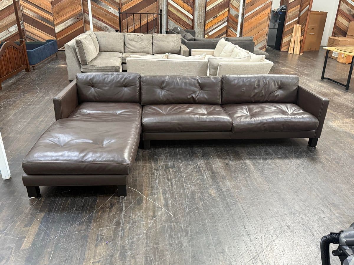 Contemporary Leather Sectional + Left Chaise, Dark Brown - Thumbnail 5