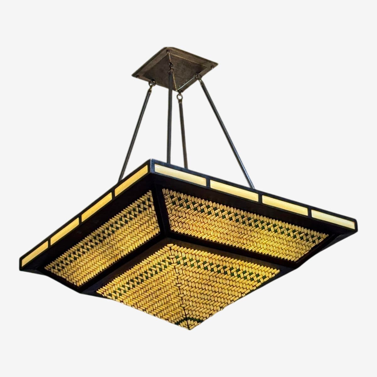 Hilliard Lamps Art Mosaic Glass With Bronze Pyramid Chandelier - Image 1