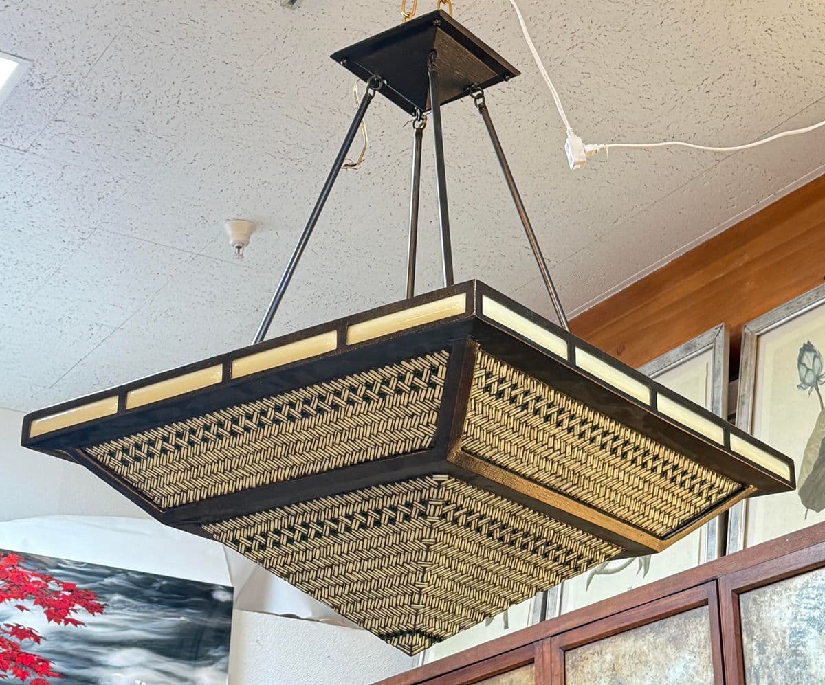 Hilliard Lamps Art Mosaic Glass With Bronze Pyramid Chandelier - Thumbnail 3