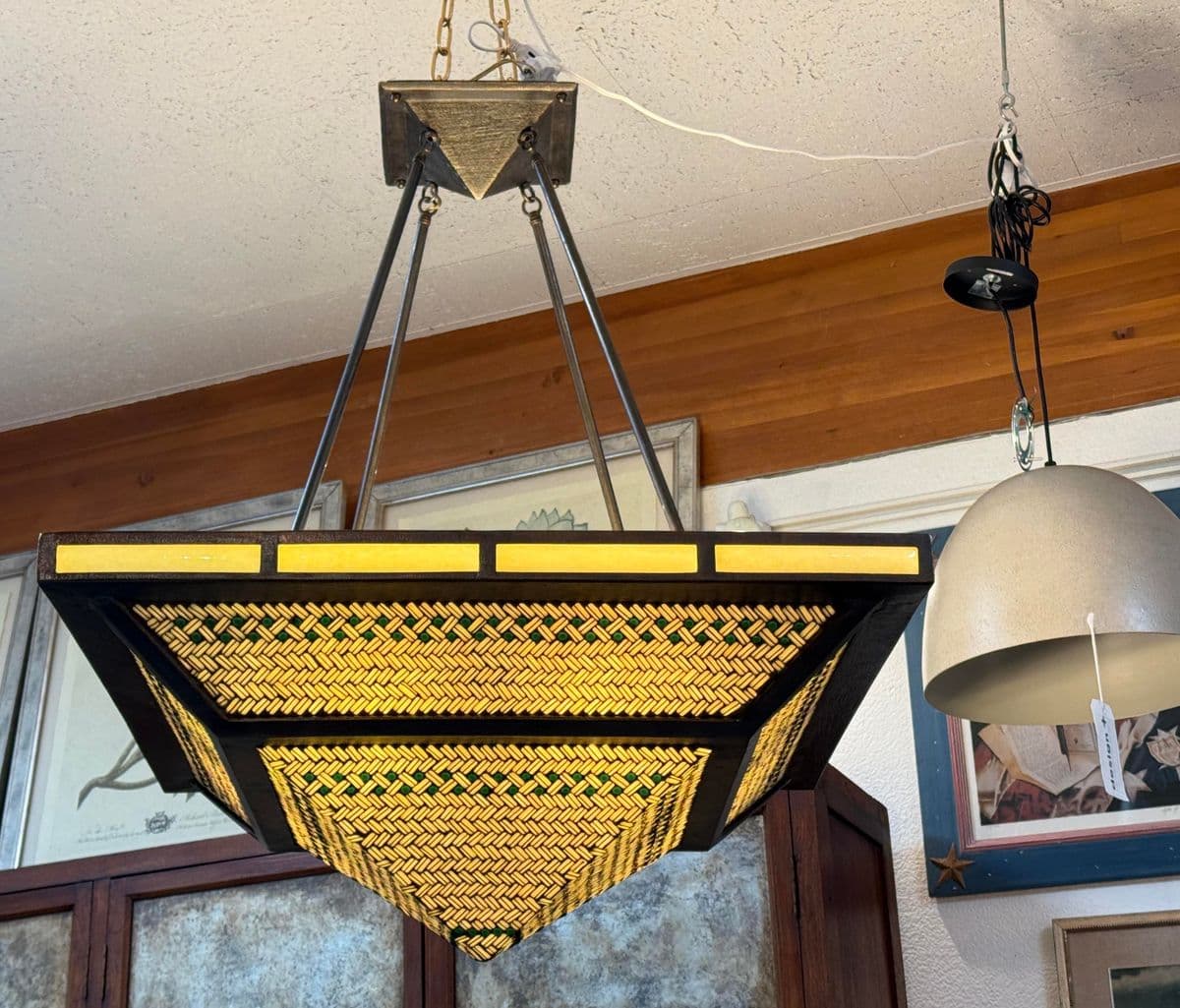 Hilliard Lamps Art Mosaic Glass With Bronze Pyramid Chandelier - Thumbnail 7