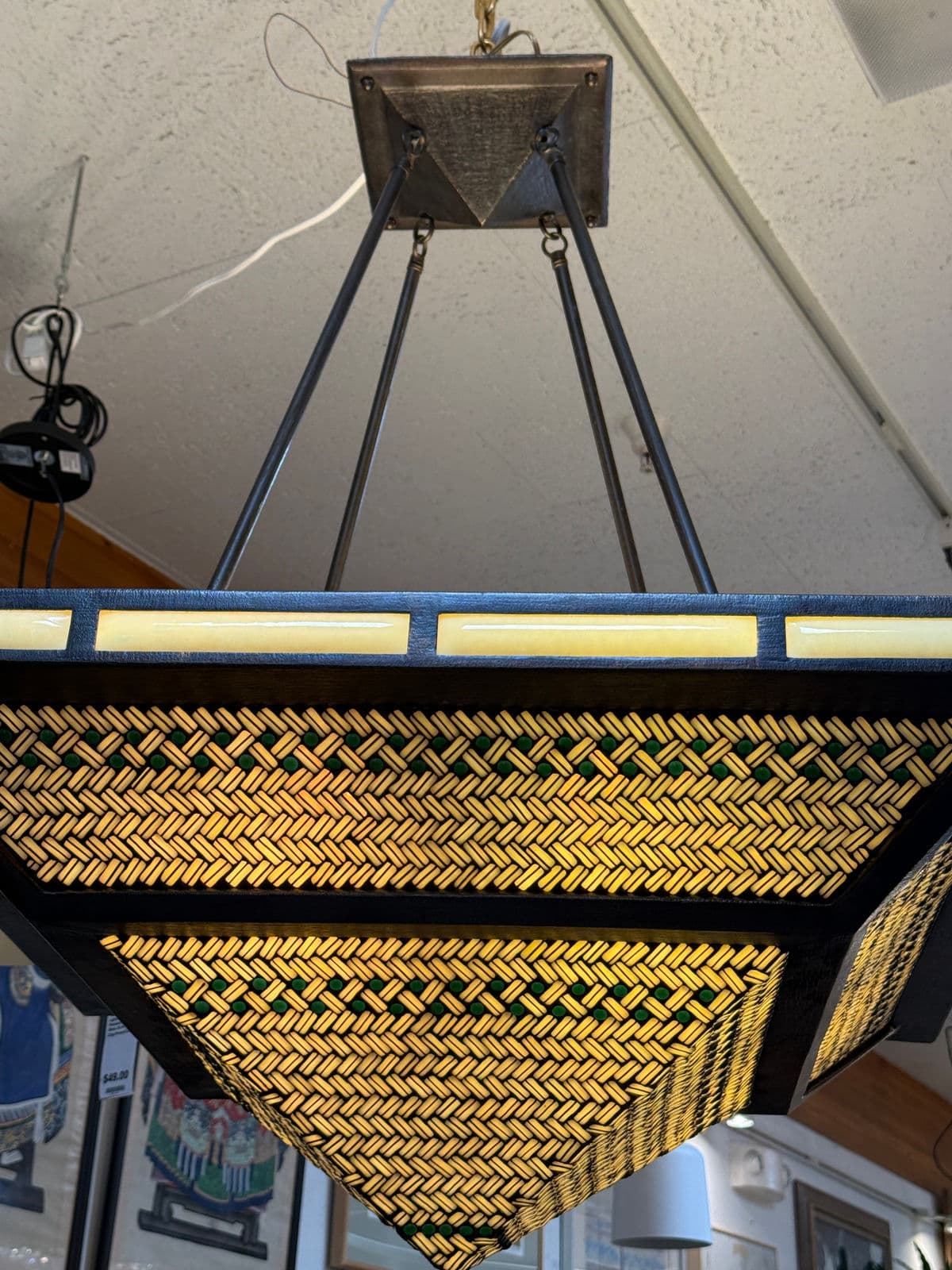 Hilliard Lamps Art Mosaic Glass With Bronze Pyramid Chandelier - Thumbnail 8