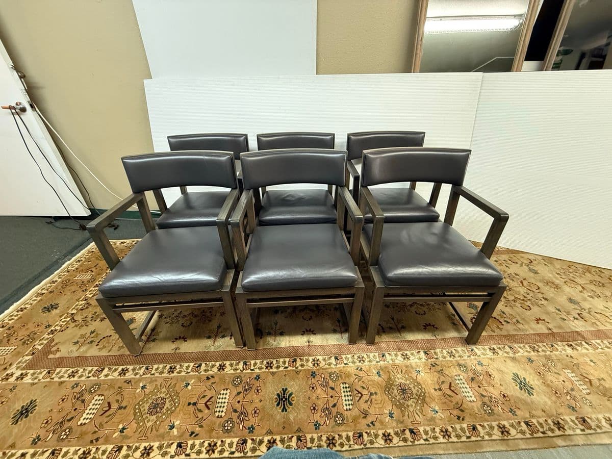 Antonio Citterio for Maxalto + B&b Italia Simplice Leather Arm Chairs, Set of Six - Thumbnail 3