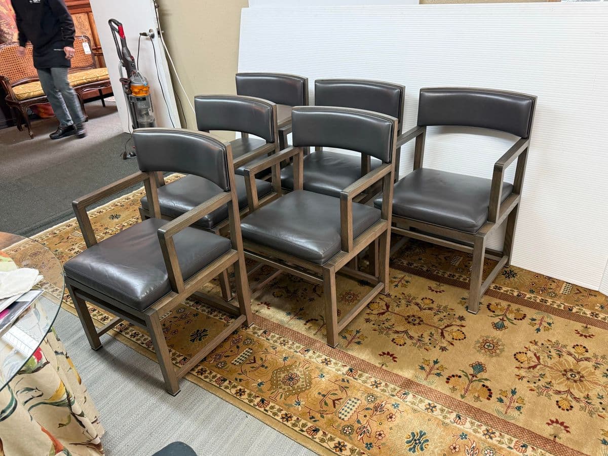 Antonio Citterio for Maxalto + B&b Italia Simplice Leather Arm Chairs, Set of Six - Thumbnail 6