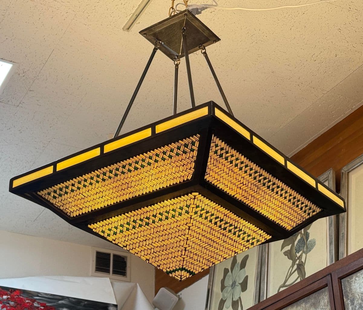 Hilliard Lamps Art Mosaic Glass With Bronze Pyramid Chandelier - Thumbnail 6