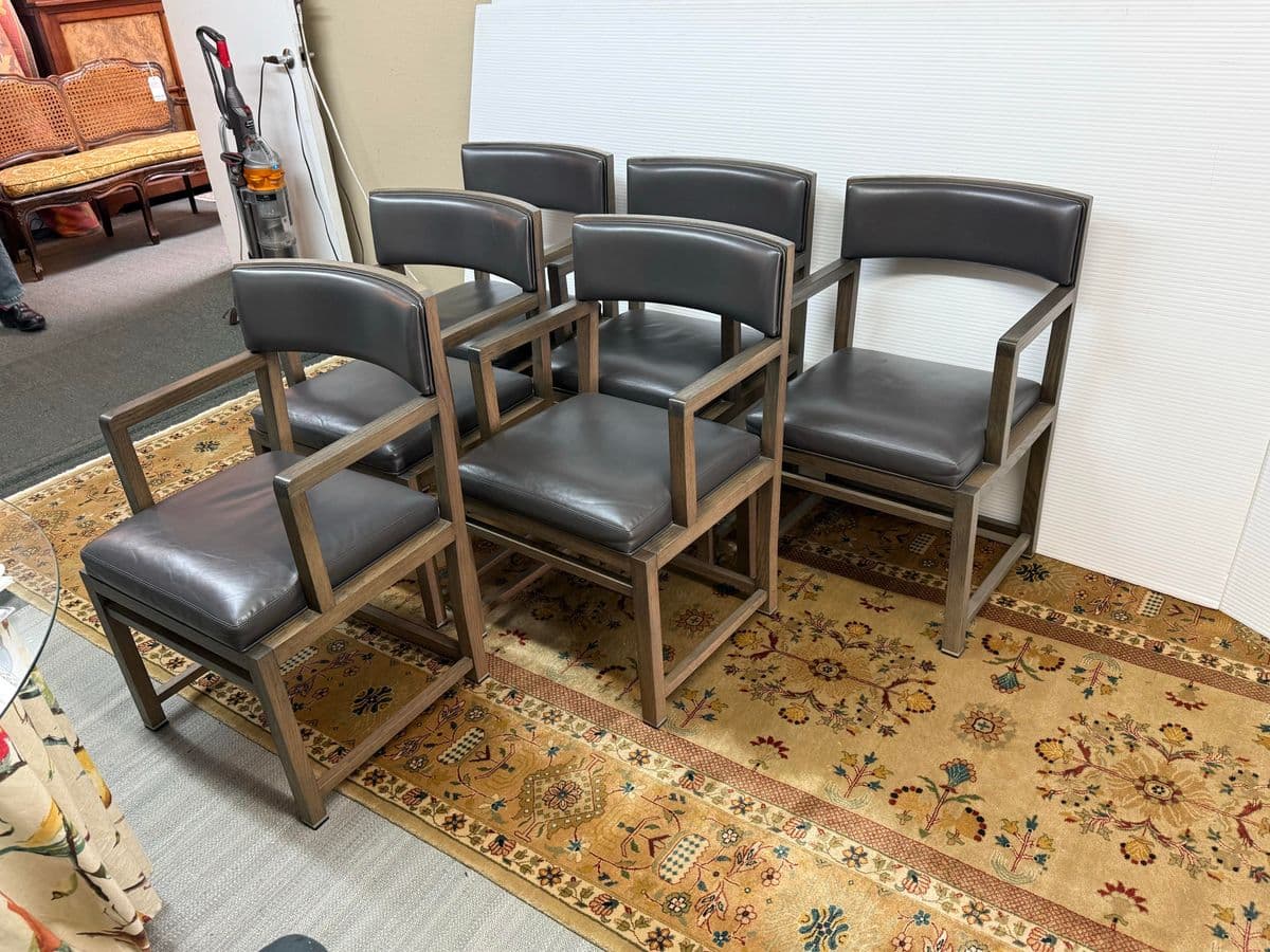 Antonio Citterio for Maxalto + B&b Italia Simplice Leather Arm Chairs, Set of Six - Thumbnail 5