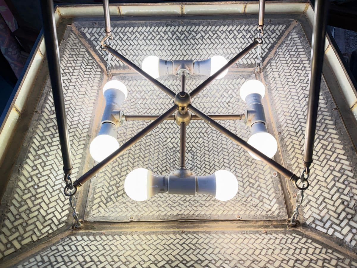 Hilliard Lamps Art Mosaic Glass With Bronze Pyramid Chandelier - Thumbnail 10