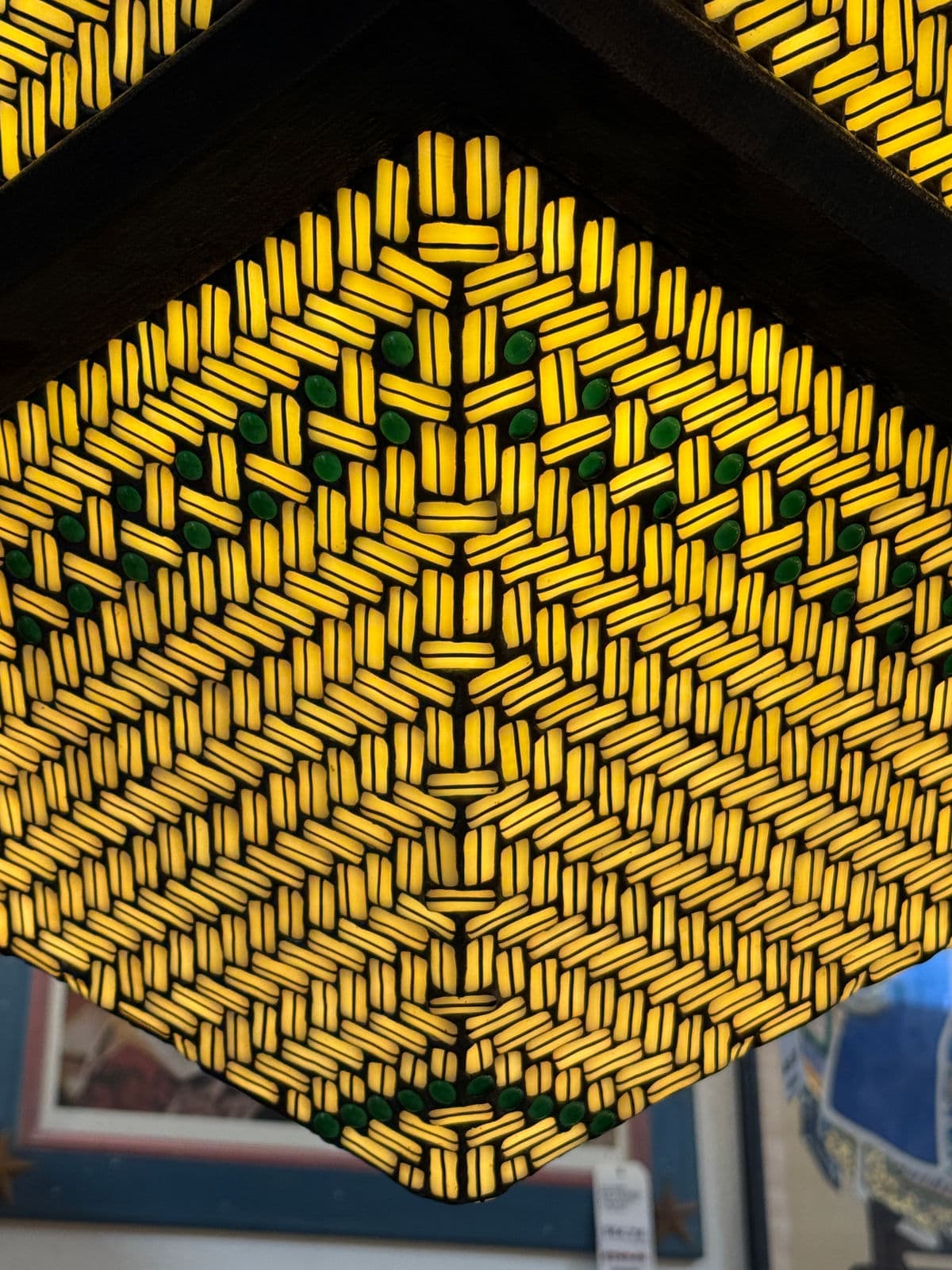 Hilliard Lamps Art Mosaic Glass With Bronze Pyramid Chandelier - Thumbnail 4