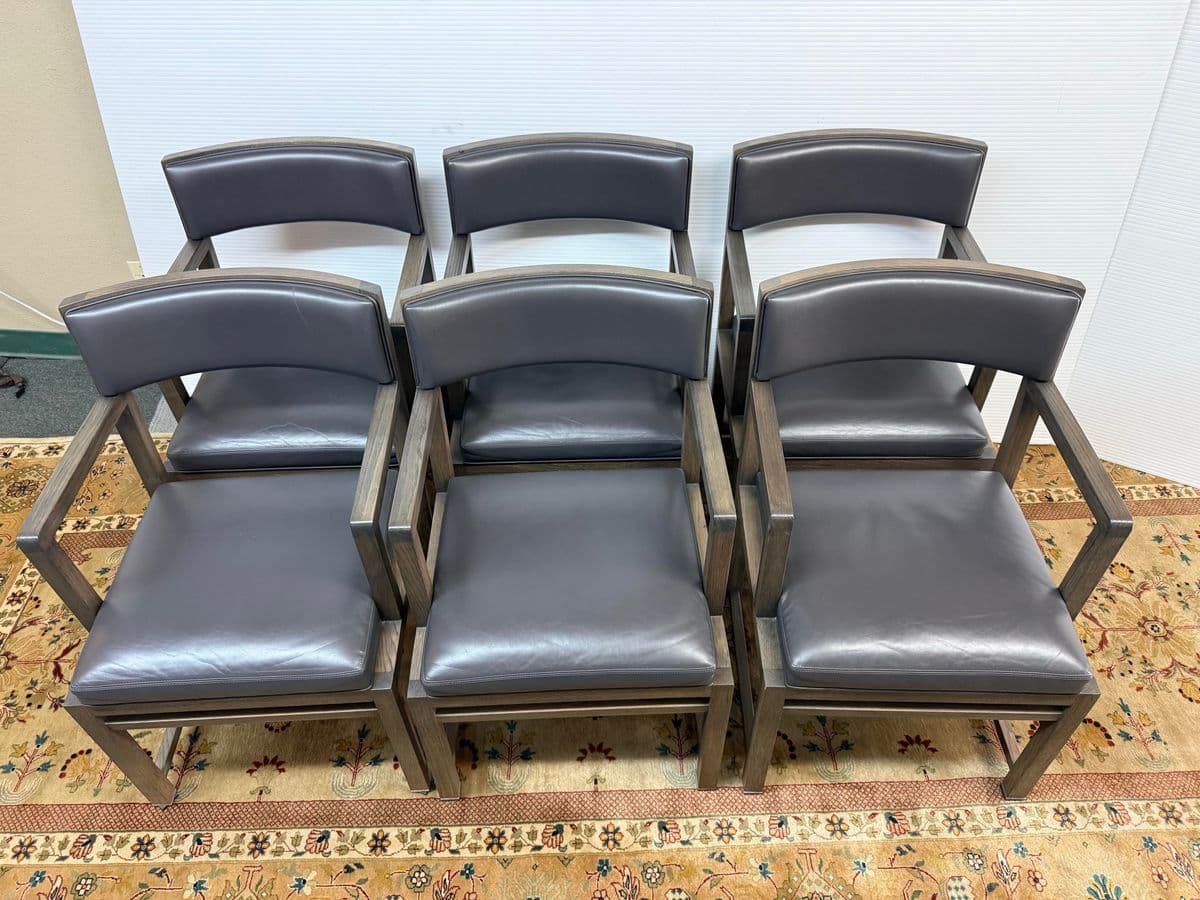 Antonio Citterio for Maxalto + B&b Italia Simplice Leather Arm Chairs, Set of Six - Thumbnail 8