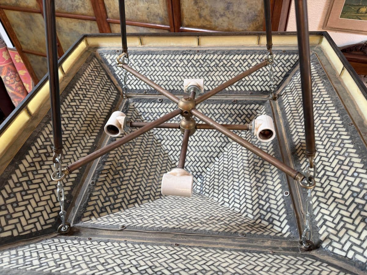 Hilliard Lamps Art Mosaic Glass With Bronze Pyramid Chandelier - Thumbnail 12