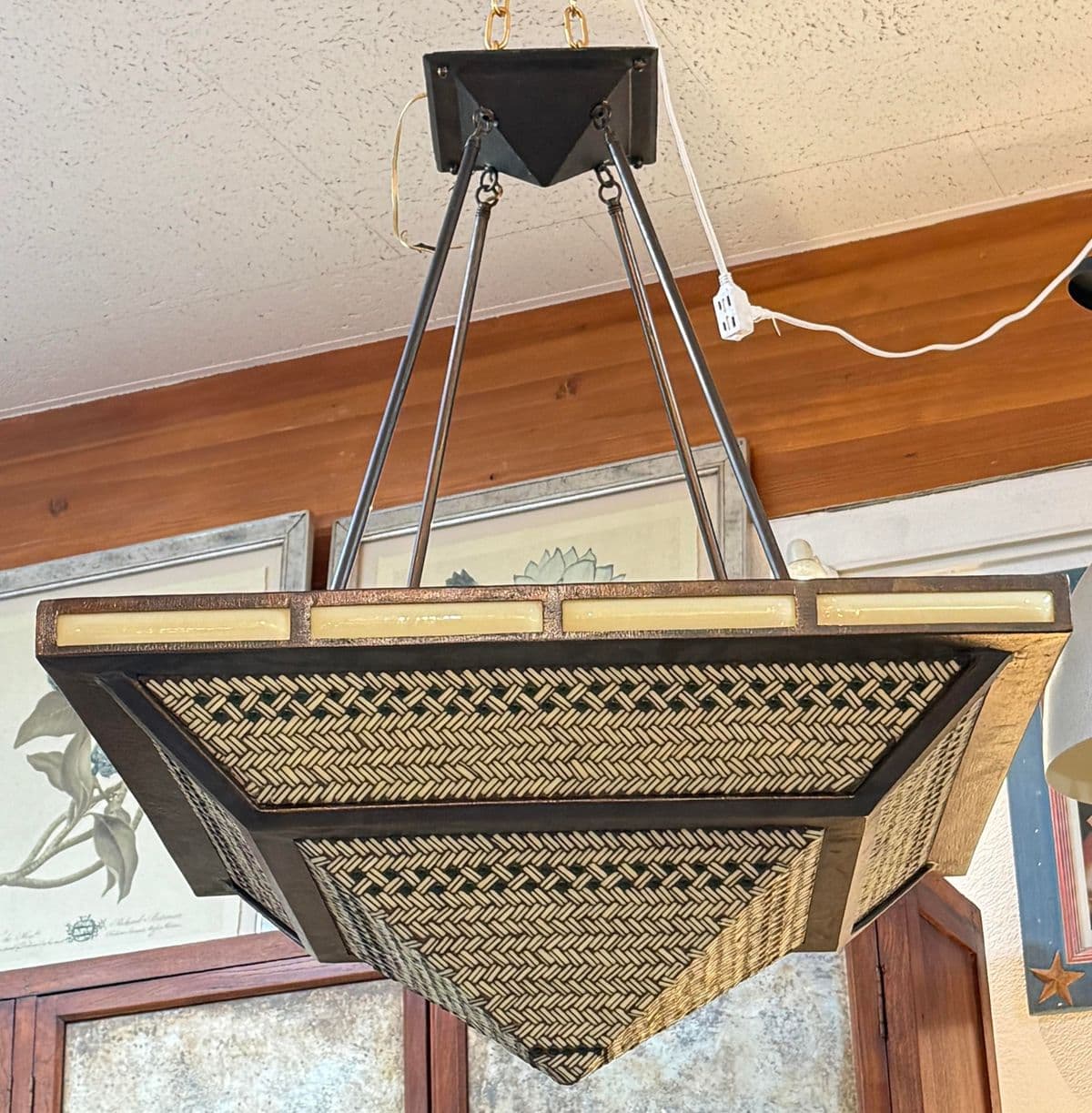 Hilliard Lamps Art Mosaic Glass With Bronze Pyramid Chandelier - Thumbnail 13