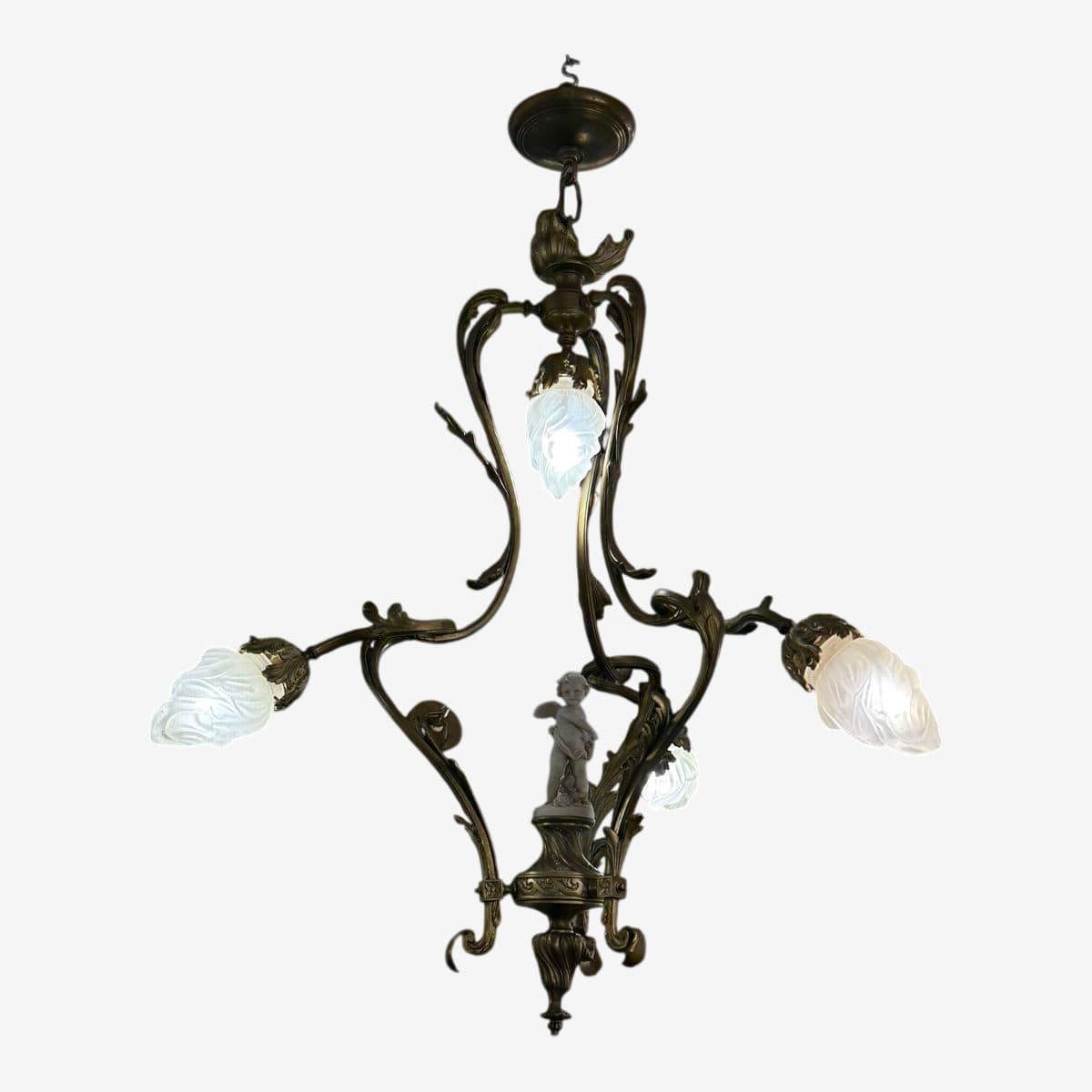 Art Nouveau Four Light Cherub Chandelier, Early 20th Century - Image 1