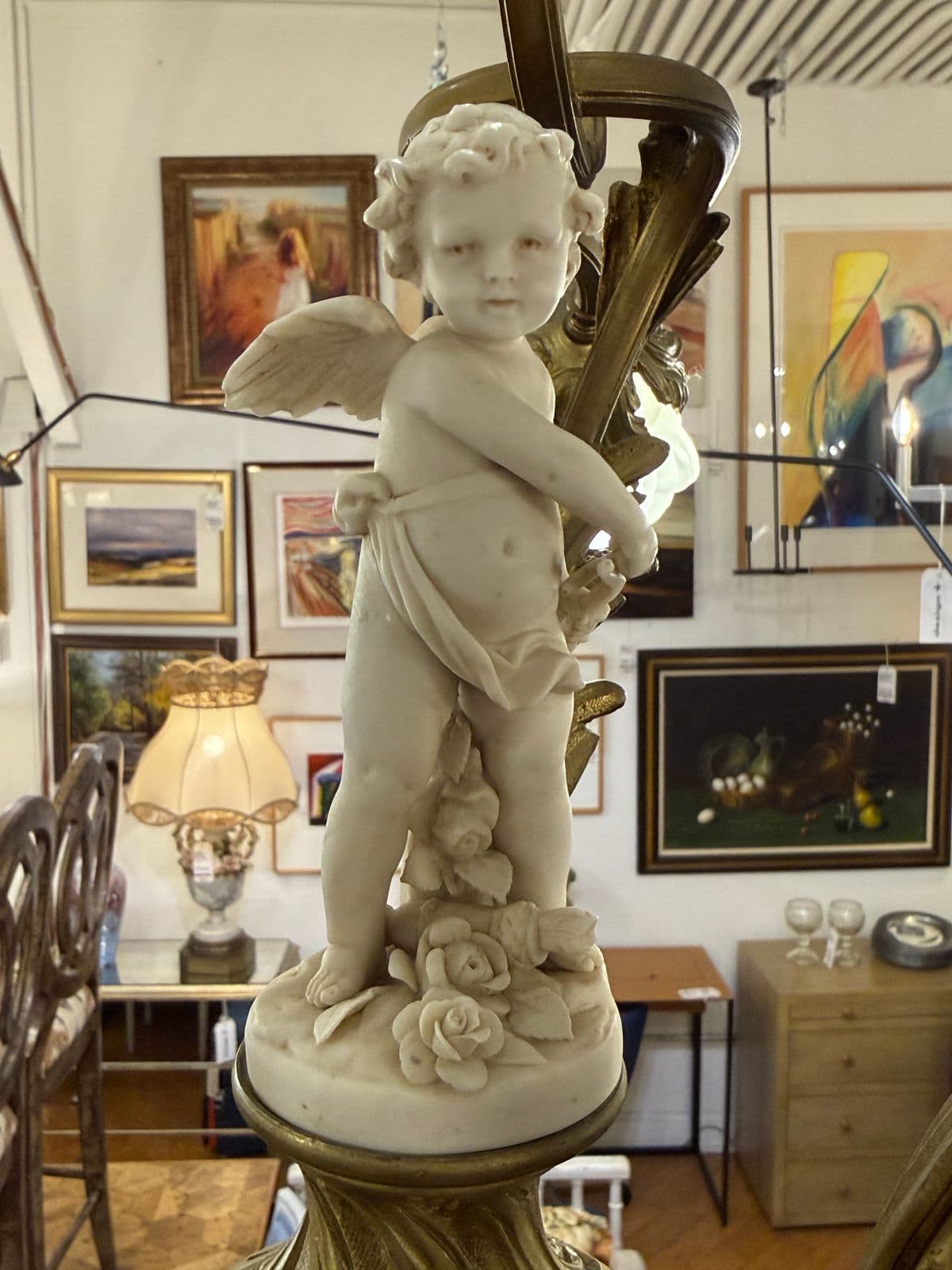 Art Nouveau Four Light Cherub Chandelier, Early 20th Century - Thumbnail 3