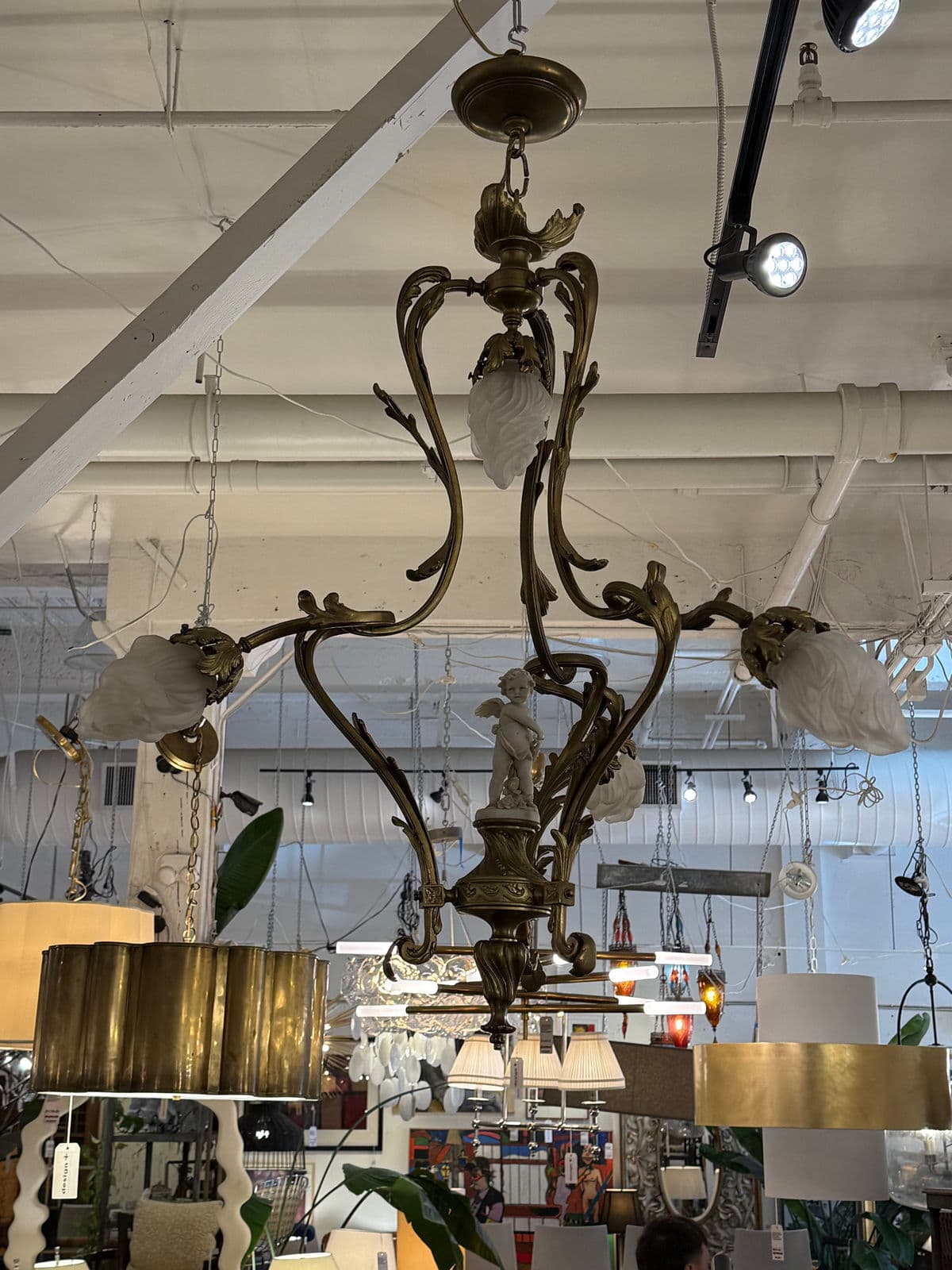 Art Nouveau Four Light Cherub Chandelier, Early 20th Century - Thumbnail 4