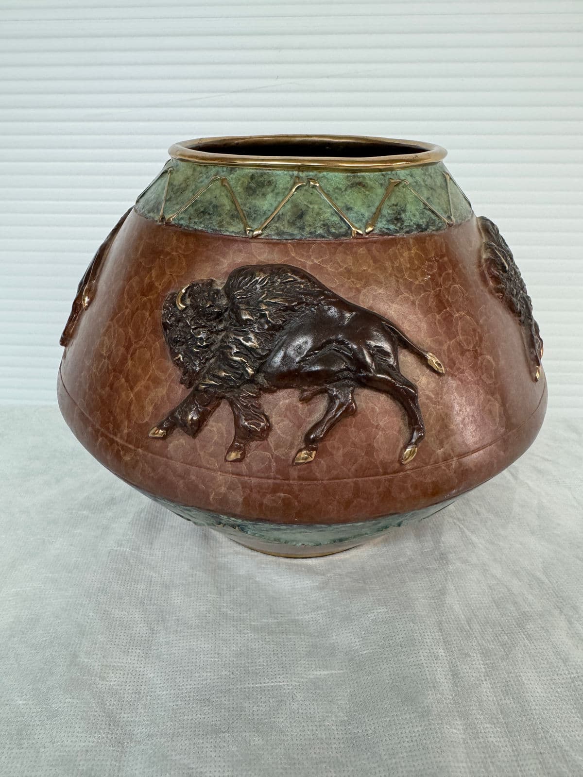 R. Morales Running Buffalo Vase, Signed - Thumbnail 3