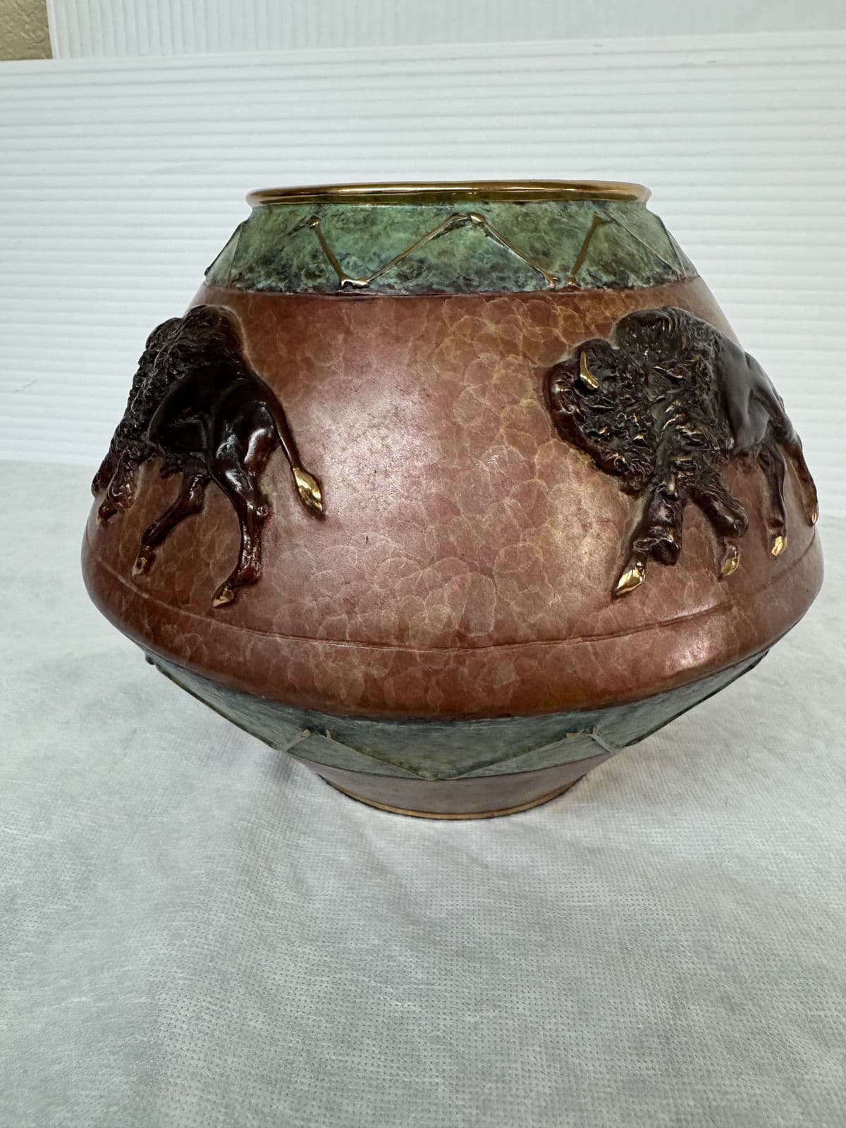 R. Morales Running Buffalo Vase, Signed - Thumbnail 4