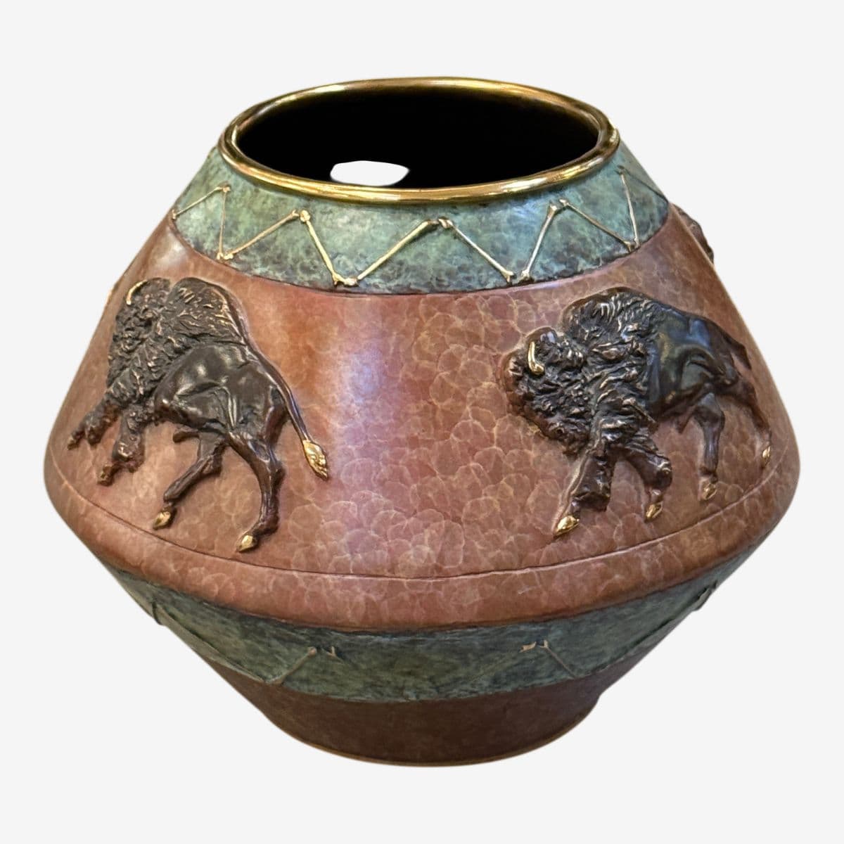 R. Morales Running Buffalo Vase, Signed - Image 1