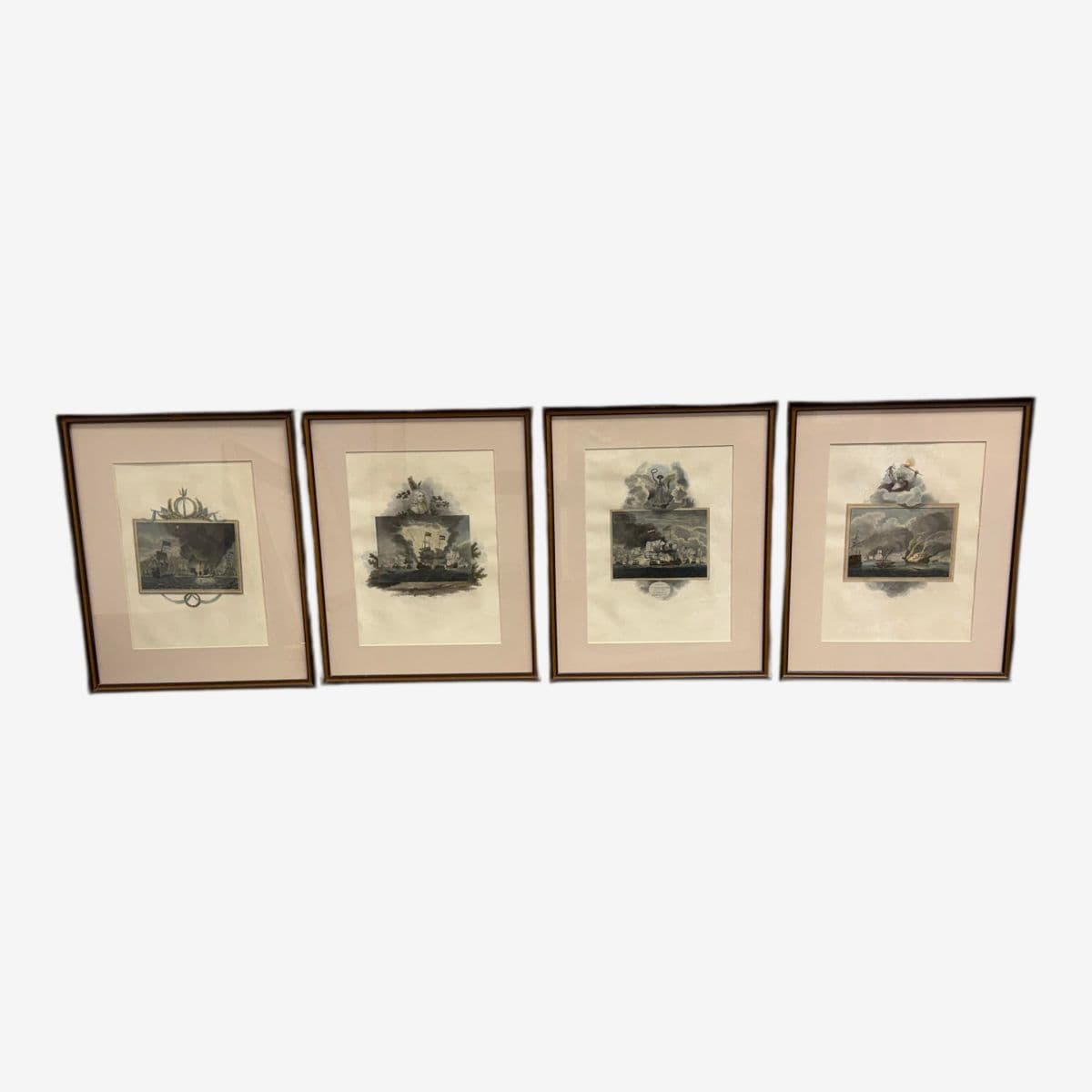 Maritime Battle Engravings, Framed, Set of Four - Image 1