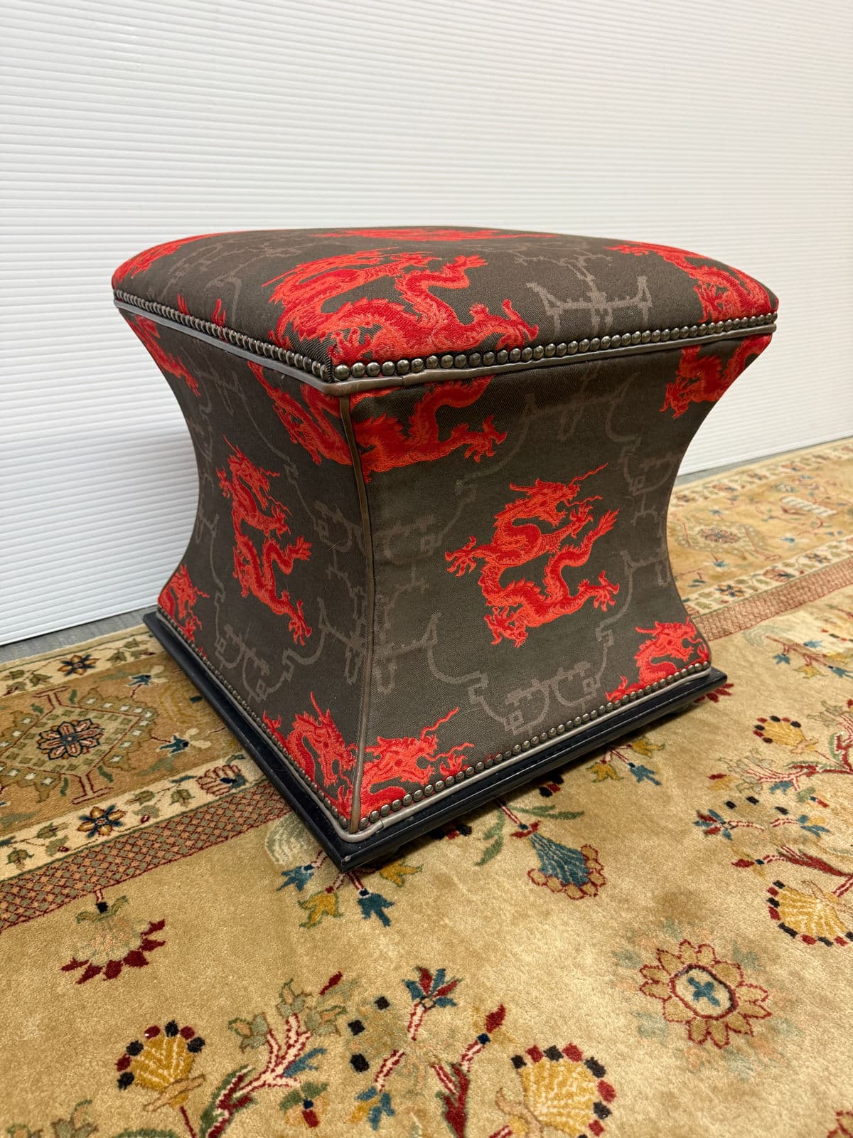 Luxury Chinoiserie Dragon Print Ottoman - Thumbnail 4