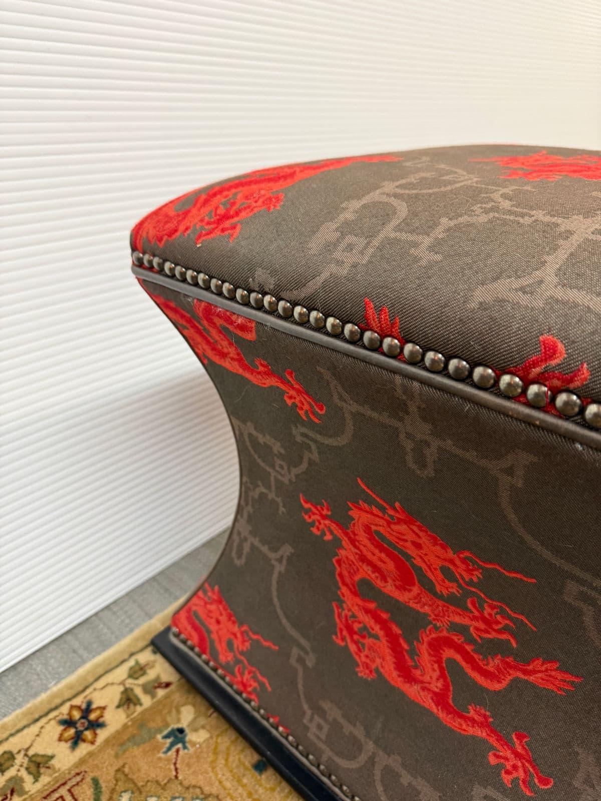 Luxury Chinoiserie Dragon Print Ottoman - Thumbnail 10