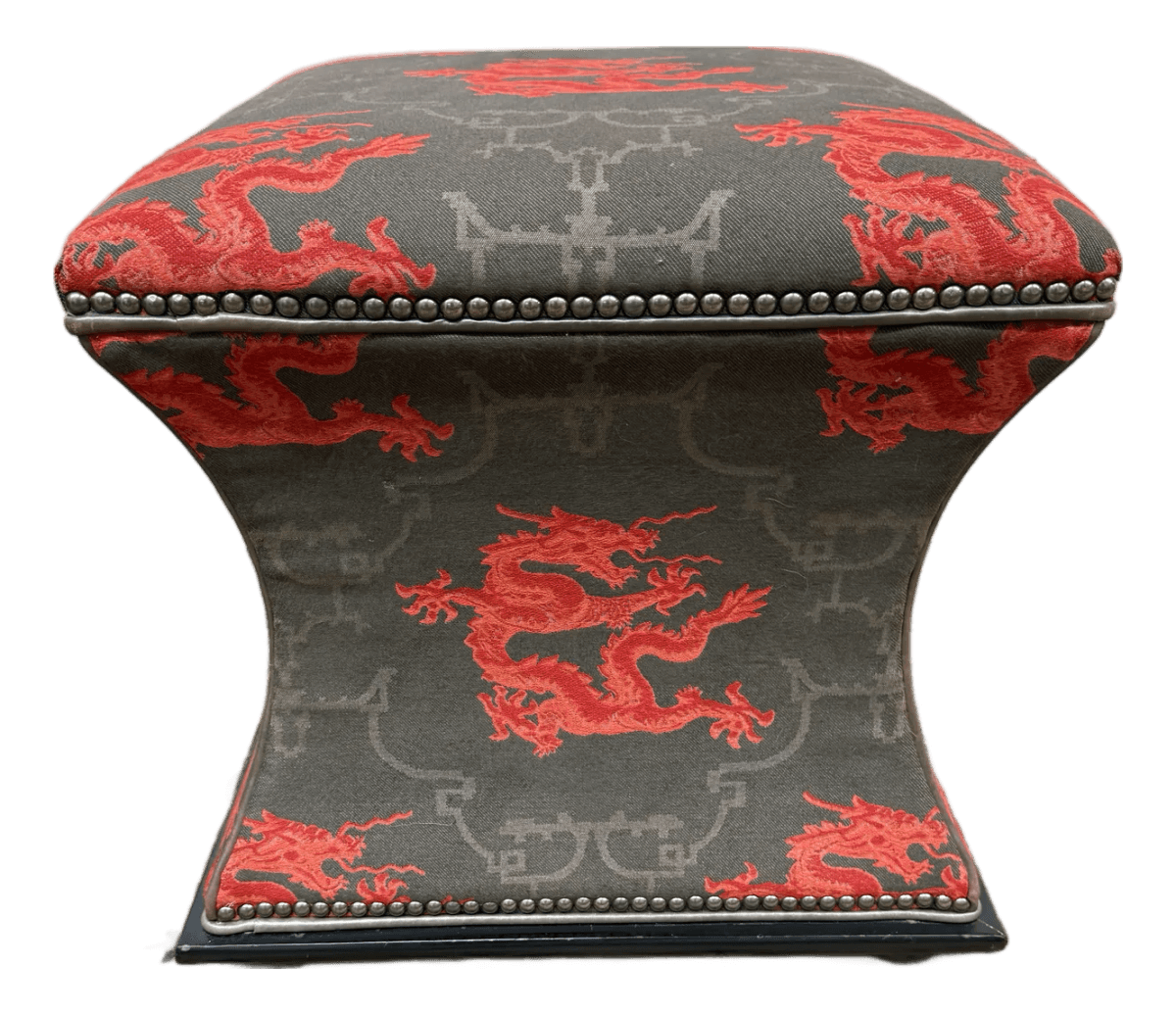 Luxury Chinoiserie Dragon Print Ottoman - Thumbnail 2