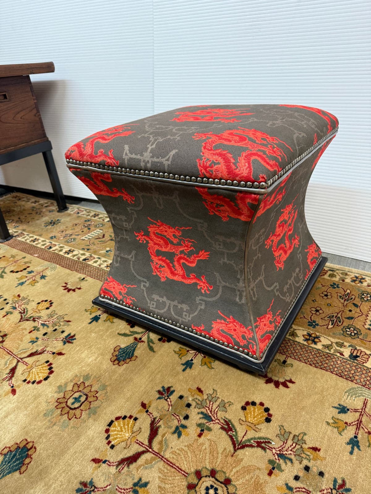 Luxury Chinoiserie Dragon Print Ottoman - Thumbnail 5