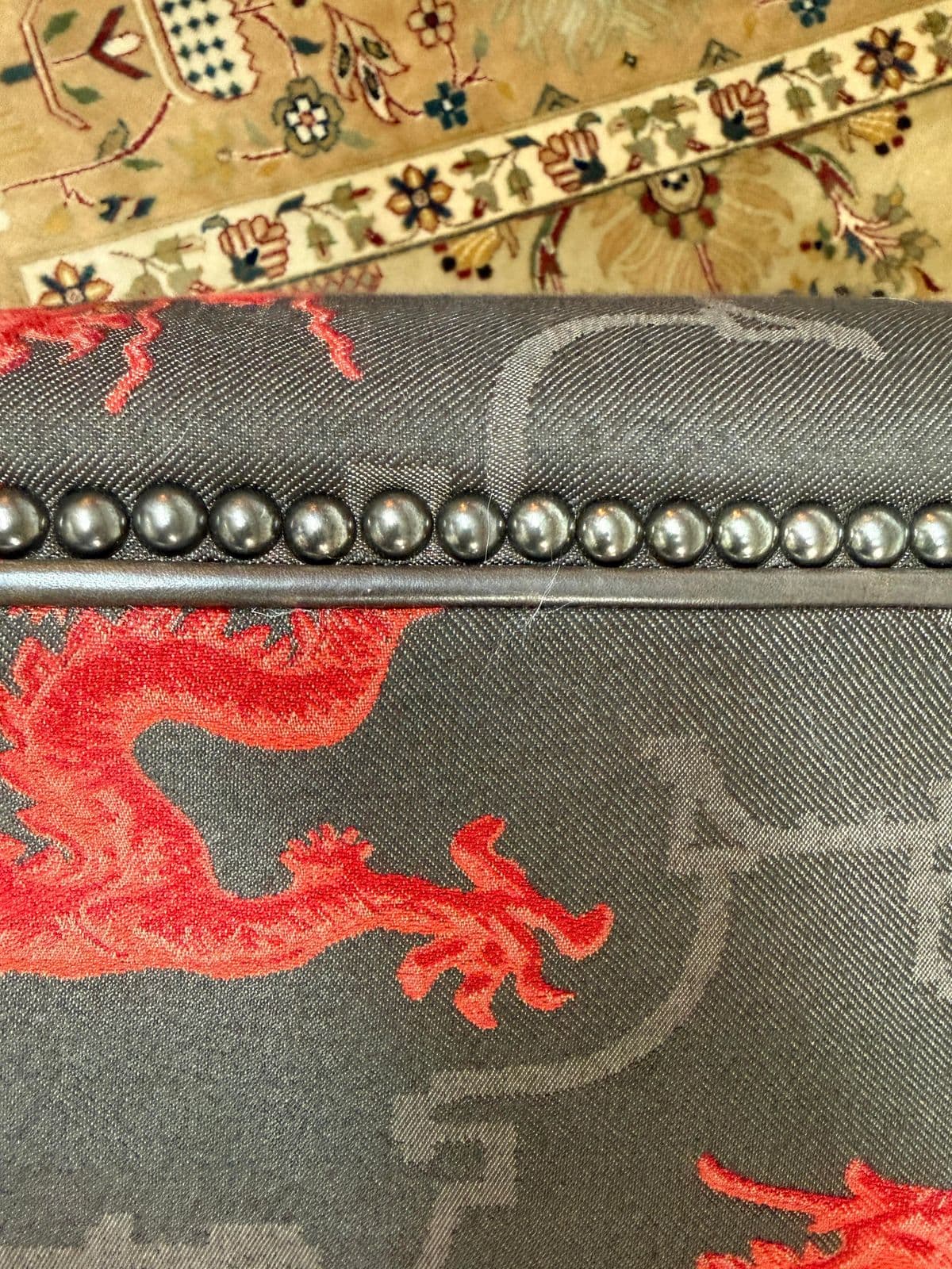 Luxury Chinoiserie Dragon Print Ottoman - Thumbnail 6