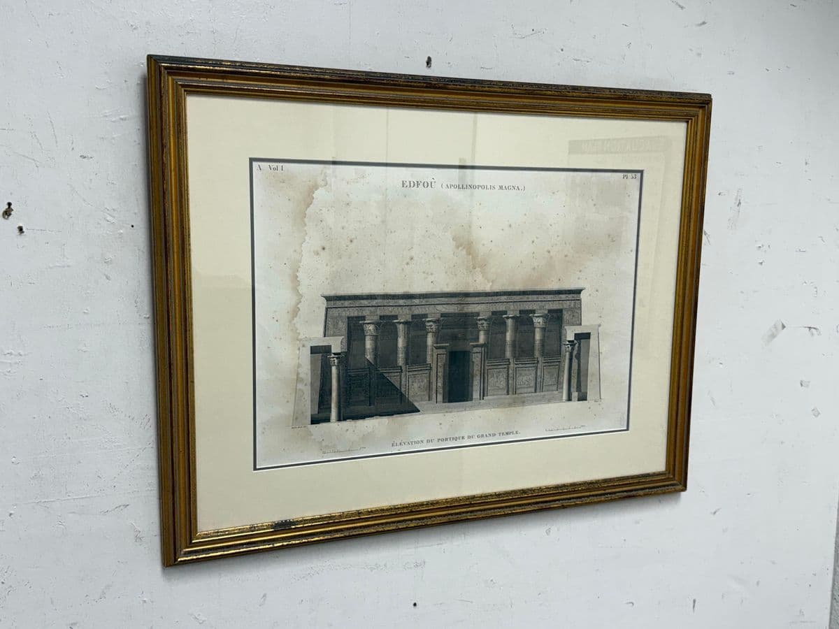Architectural Print “Edfou (Apollinopolis Magna)” Temple Portico Elevation, Framed - Thumbnail 3