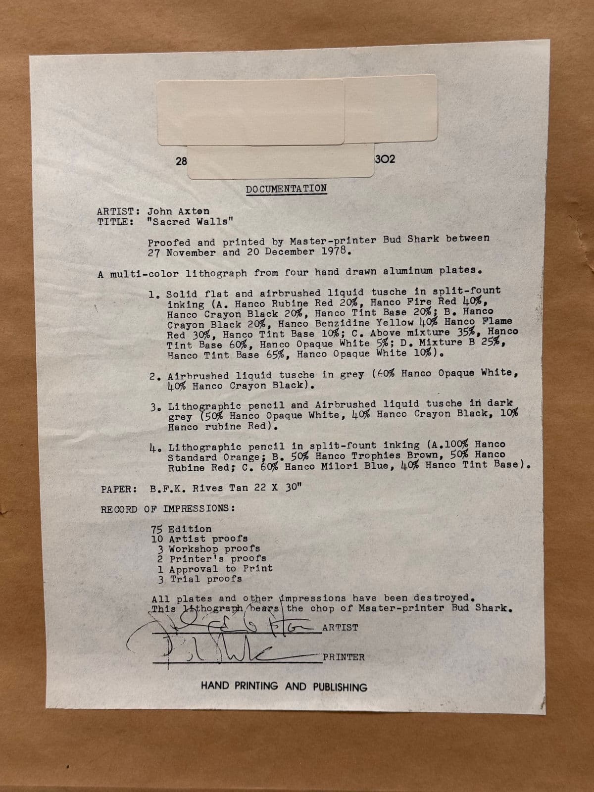 John Axton “Sacred Walls” Framed Lithograph, Signed, Circa 1978 - Thumbnail 13