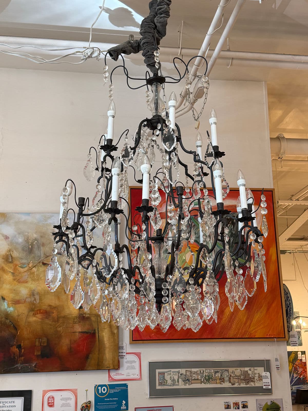 Badari Lighting Eighteen-Light Crystal Chandelier, Vintage - Thumbnail 3