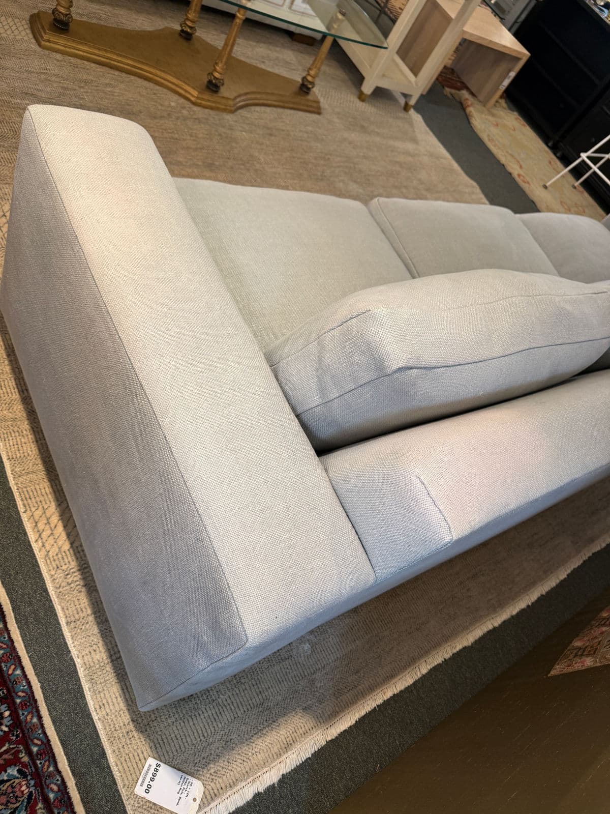 Contemporary Light Blue Linen Sofa - Thumbnail 13