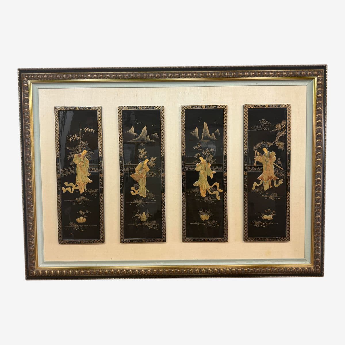 Mid Century Japanese Panels Inset in Frame - Image 1