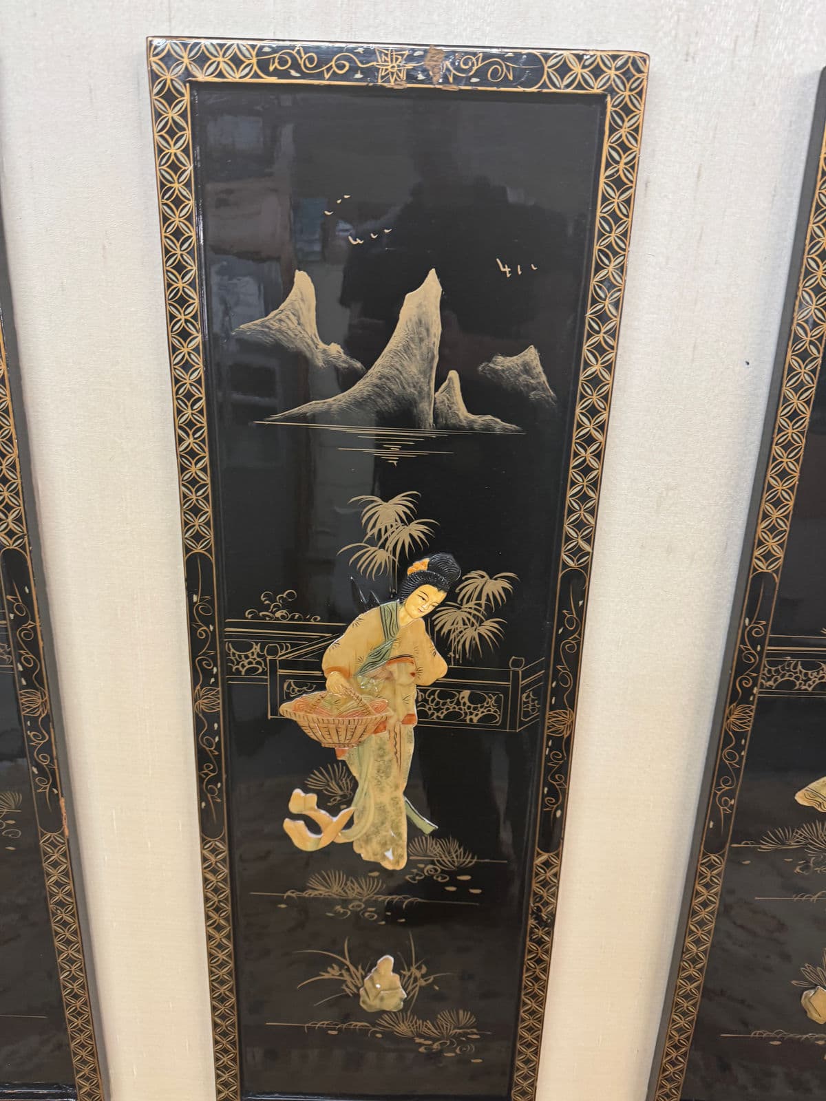 Mid Century Japanese Panels Inset in Frame - Thumbnail 7