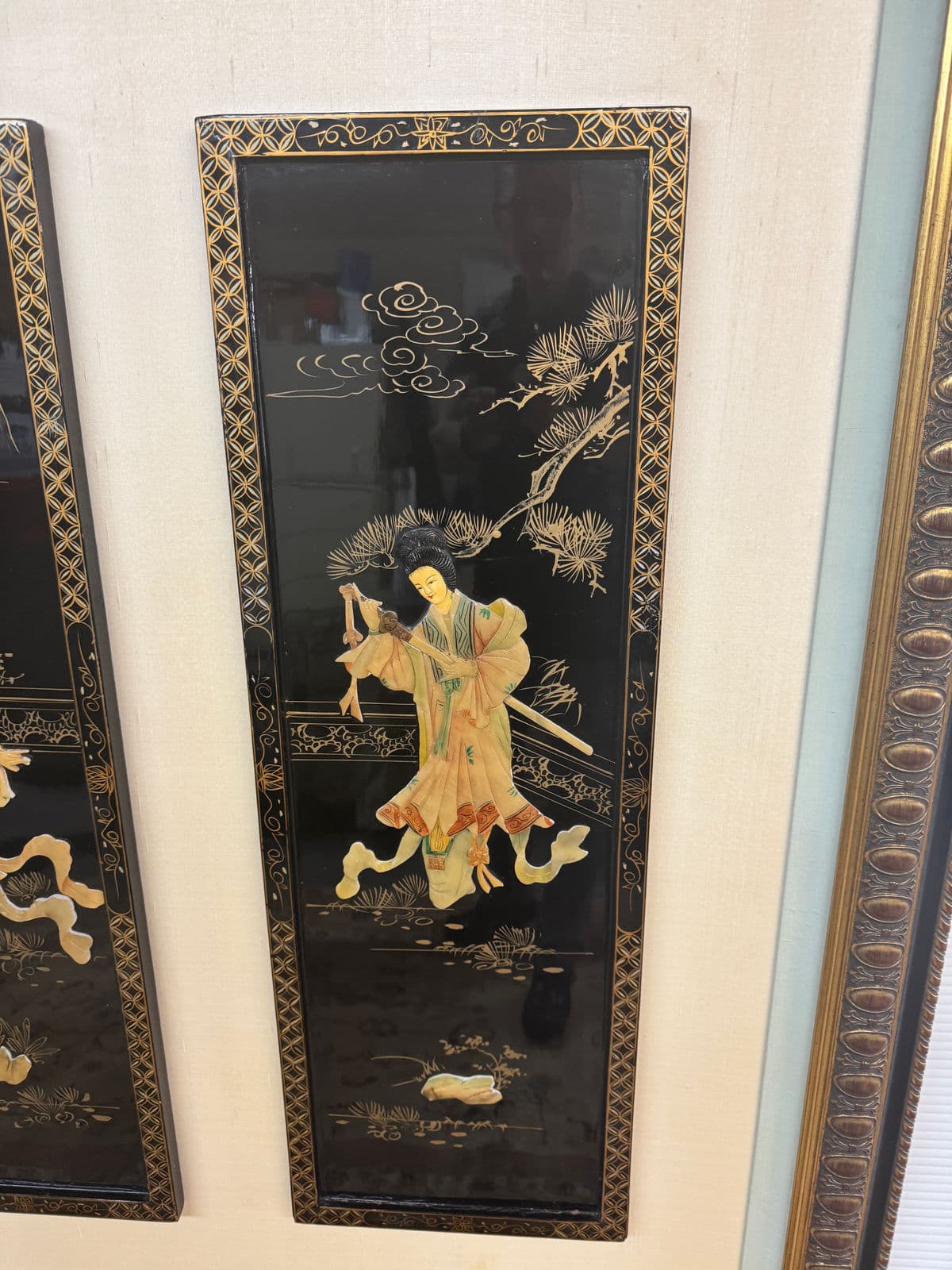 Mid Century Japanese Panels Inset in Frame - Thumbnail 11