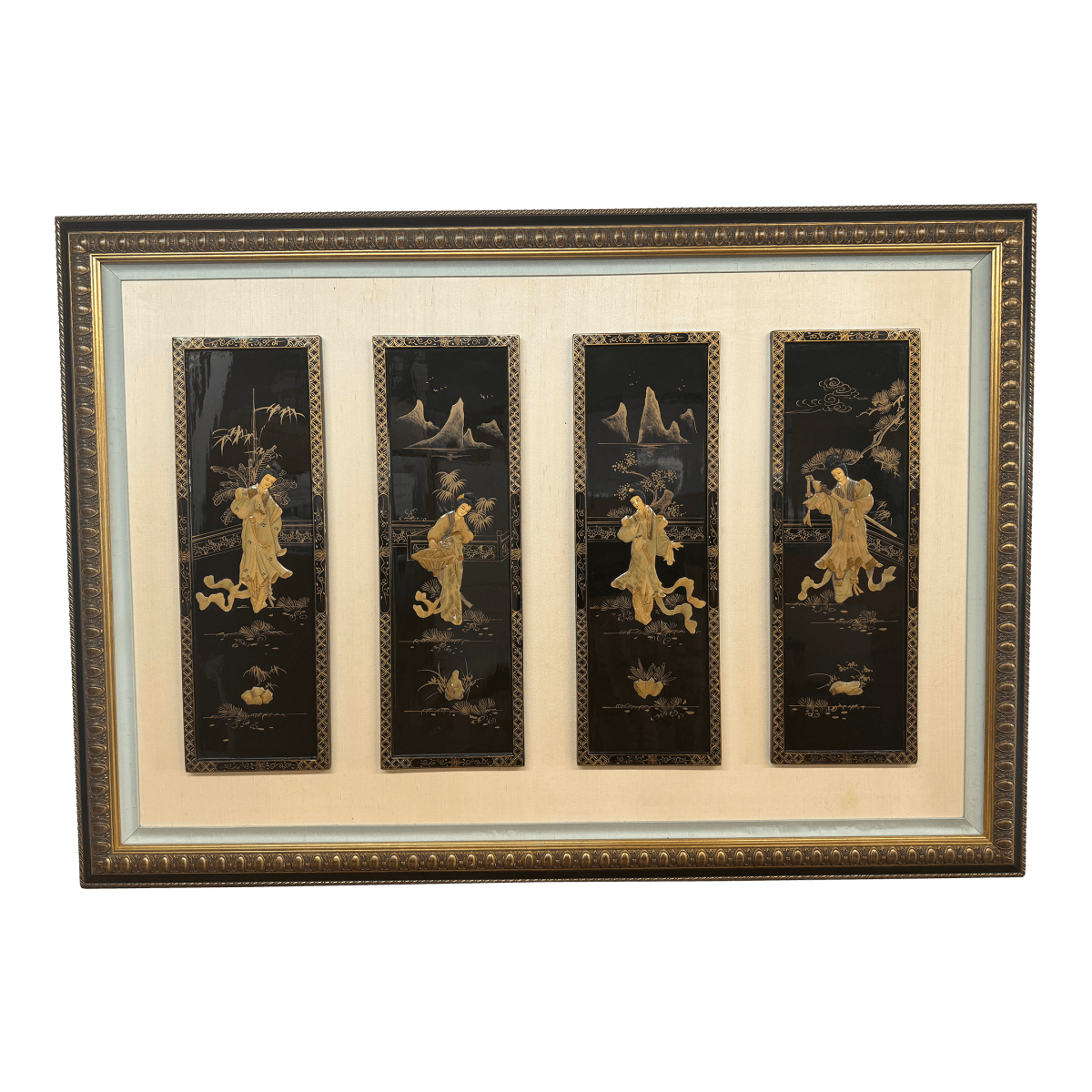 Mid Century Japanese Panels Inset in Frame - Thumbnail 2