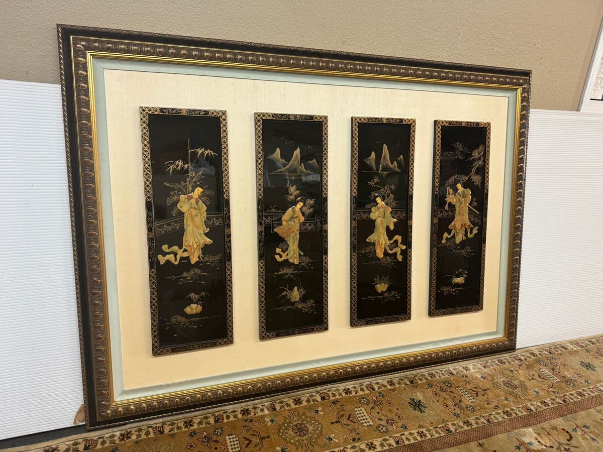 Mid Century Japanese Panels Inset in Frame - Thumbnail 3