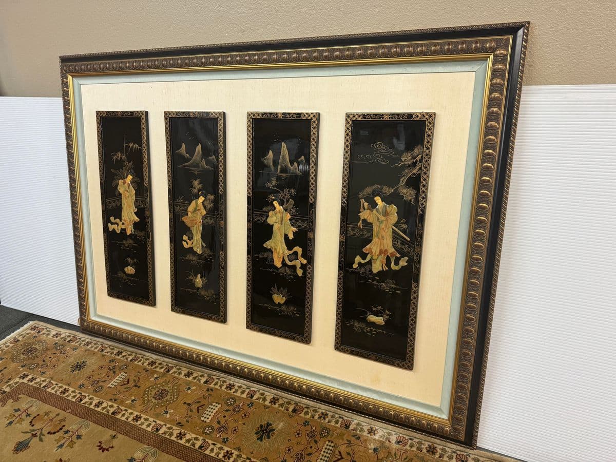 Mid Century Japanese Panels Inset in Frame - Thumbnail 4
