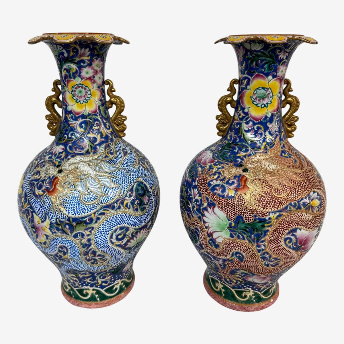 Antique Chinese Cloisonne Haitangzun Vases, Pair - Image 1