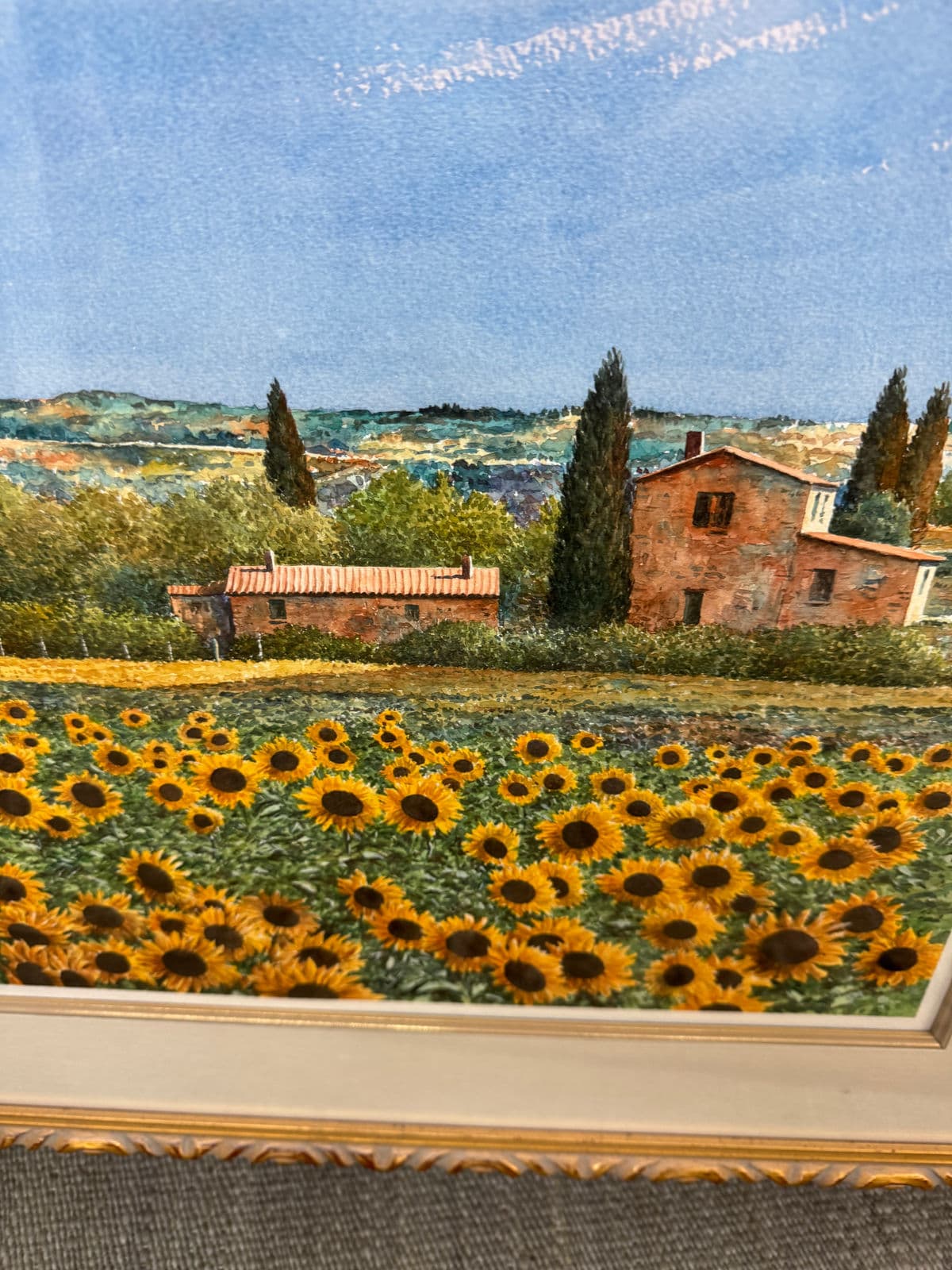 Giles Grimoin Field of Sunflower Watercolor, Signed - Thumbnail 6