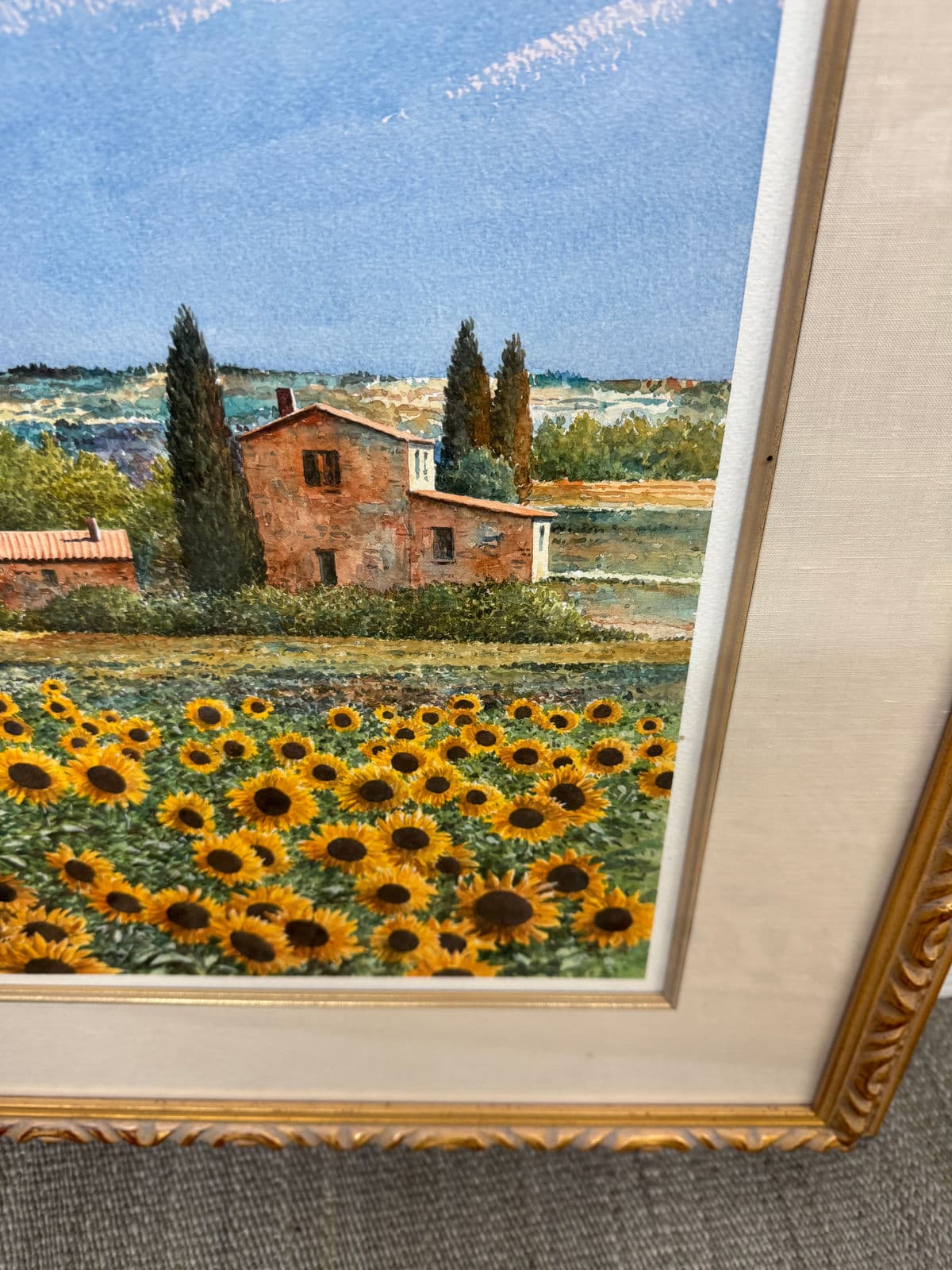 Giles Grimoin Field of Sunflower Watercolor, Signed - Thumbnail 5