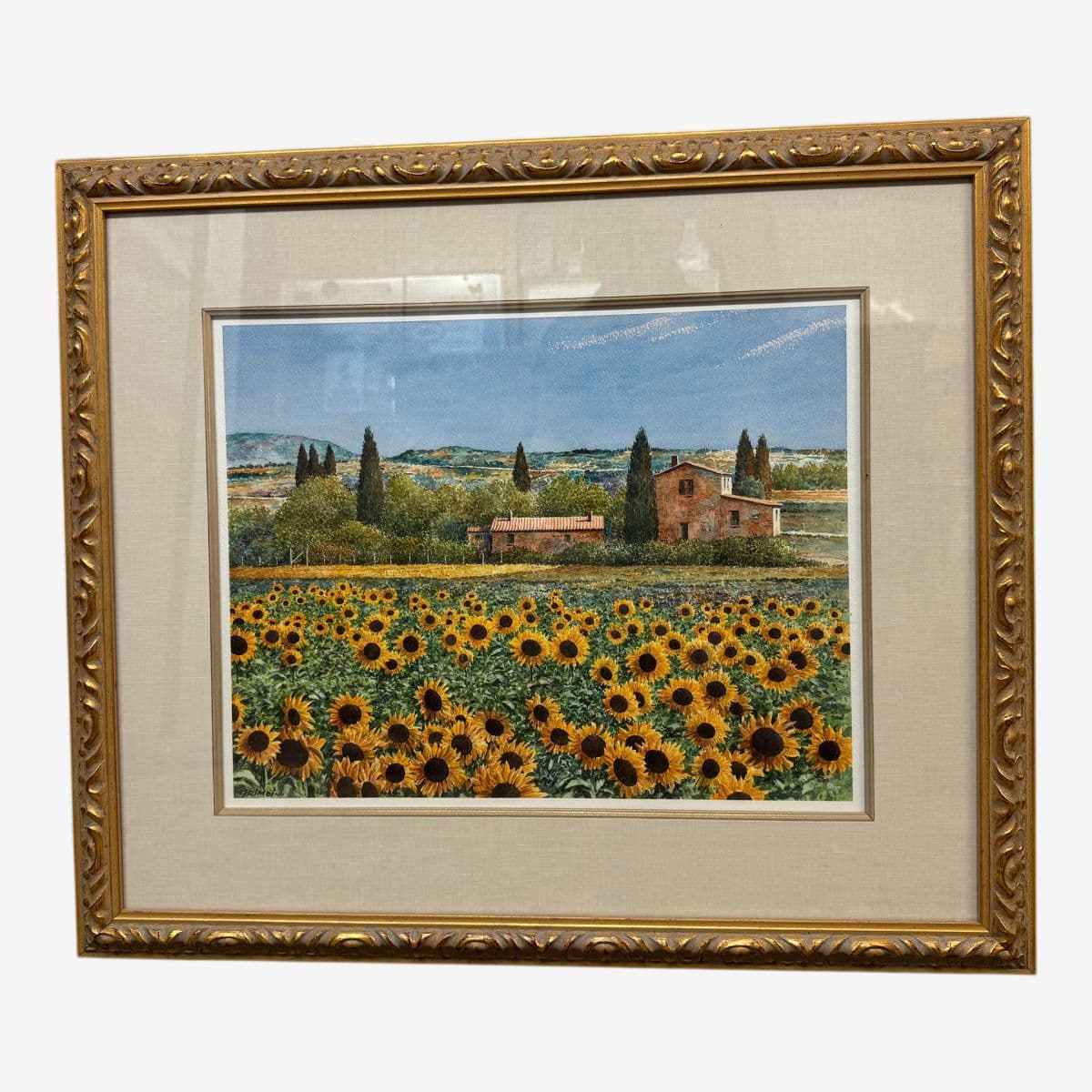 Giles Grimoin Field of Sunflower Watercolor, Signed - Image 1