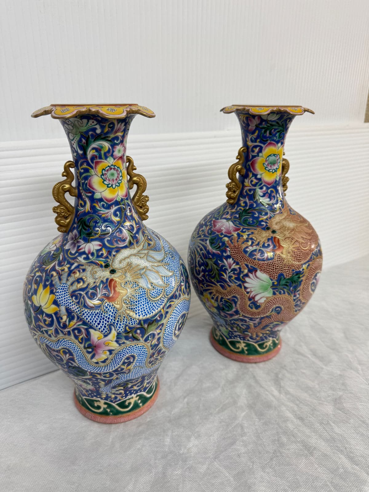 Antique Chinese Cloisonne Haitangzun Vases, Pair - Thumbnail 3