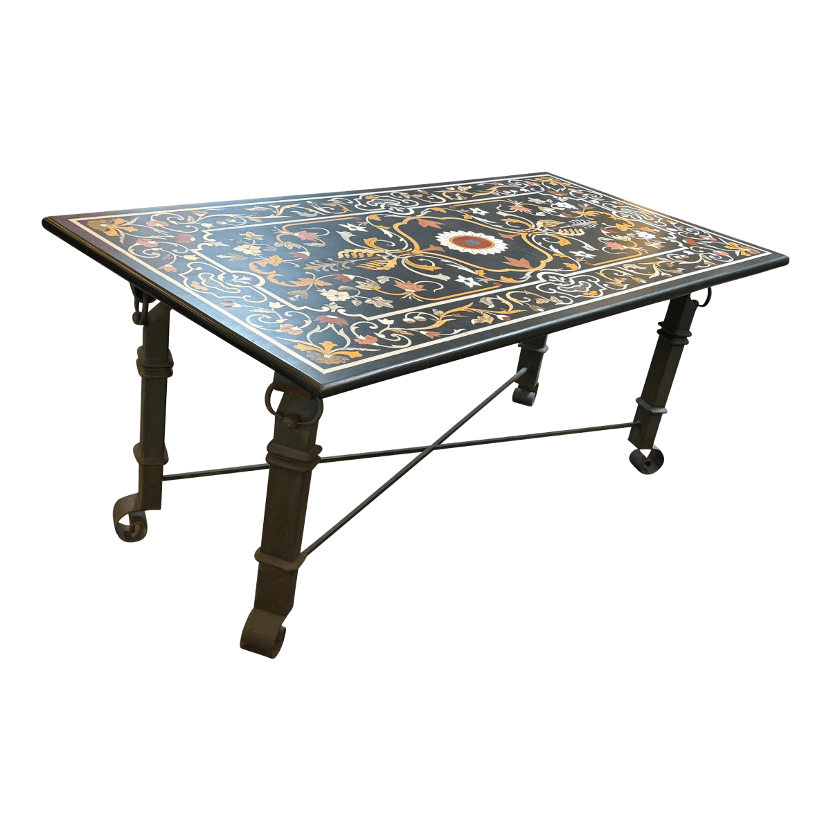 Pietra Dura + Wrought Iron in/Outdoor Table - Thumbnail 2
