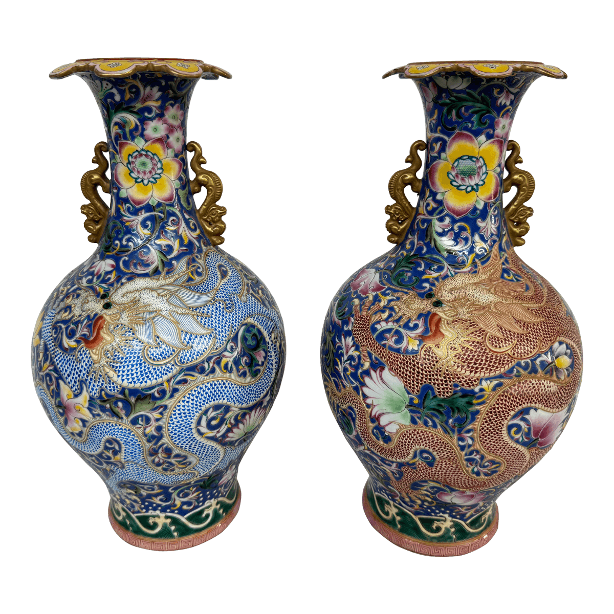 Antique Chinese Cloisonne Haitangzun Vases, Pair - Thumbnail 2