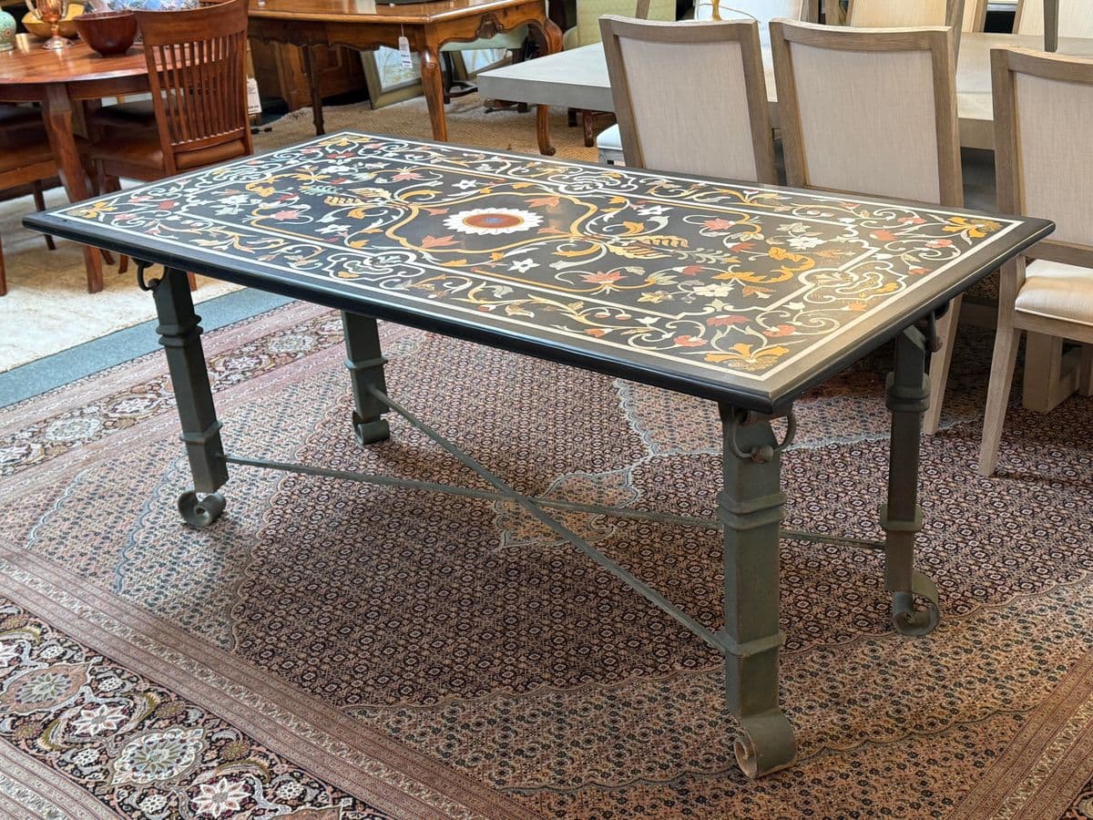 Pietra Dura + Wrought Iron in/Outdoor Table - Thumbnail 8