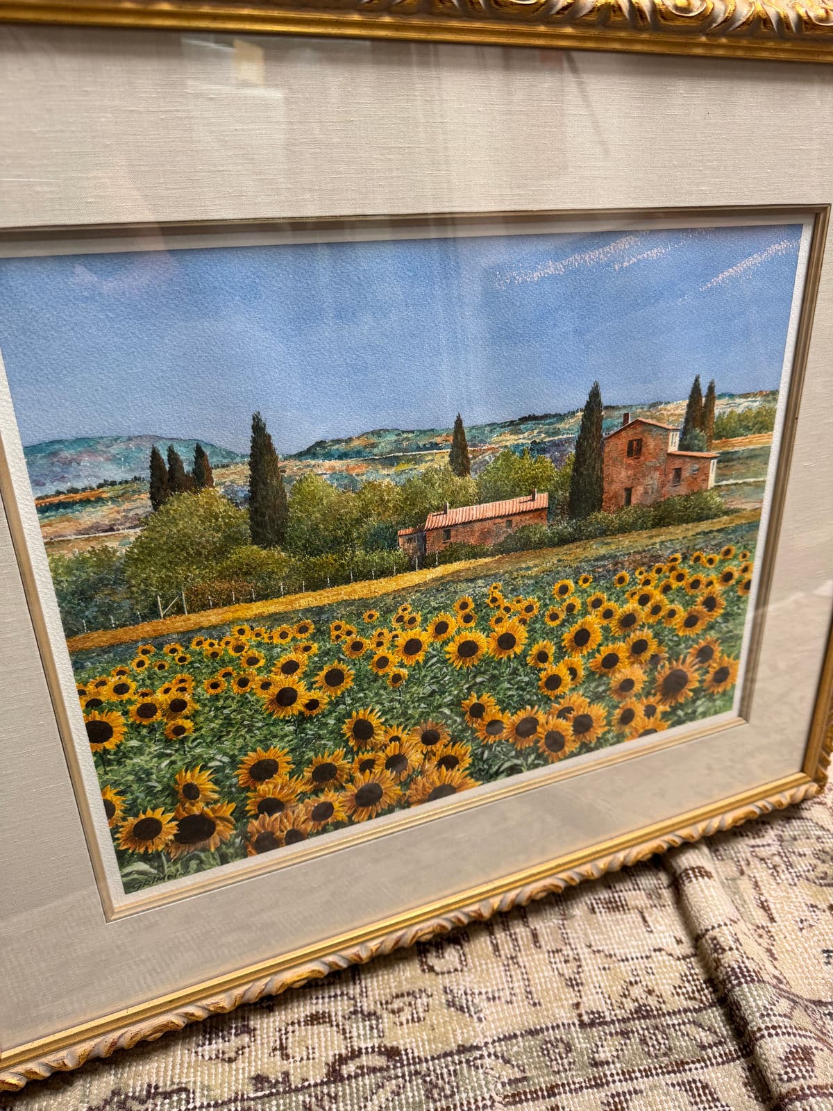 Giles Grimoin Field of Sunflower Watercolor, Signed - Thumbnail 13
