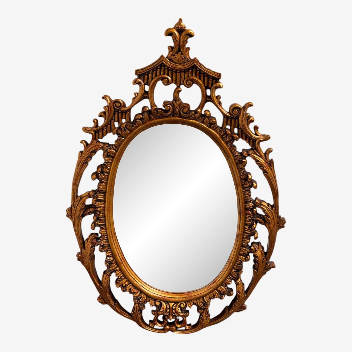 Mexican Rococo Revival Oval Gold Finish Wall Mirror, Late 20th Century - Image 1