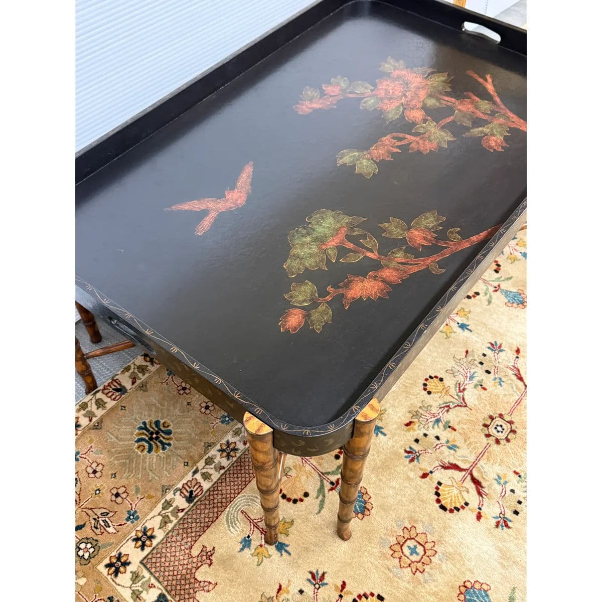 Hollywood Regency Bamboo With Lacquer Tray Table - Thumbnail 7