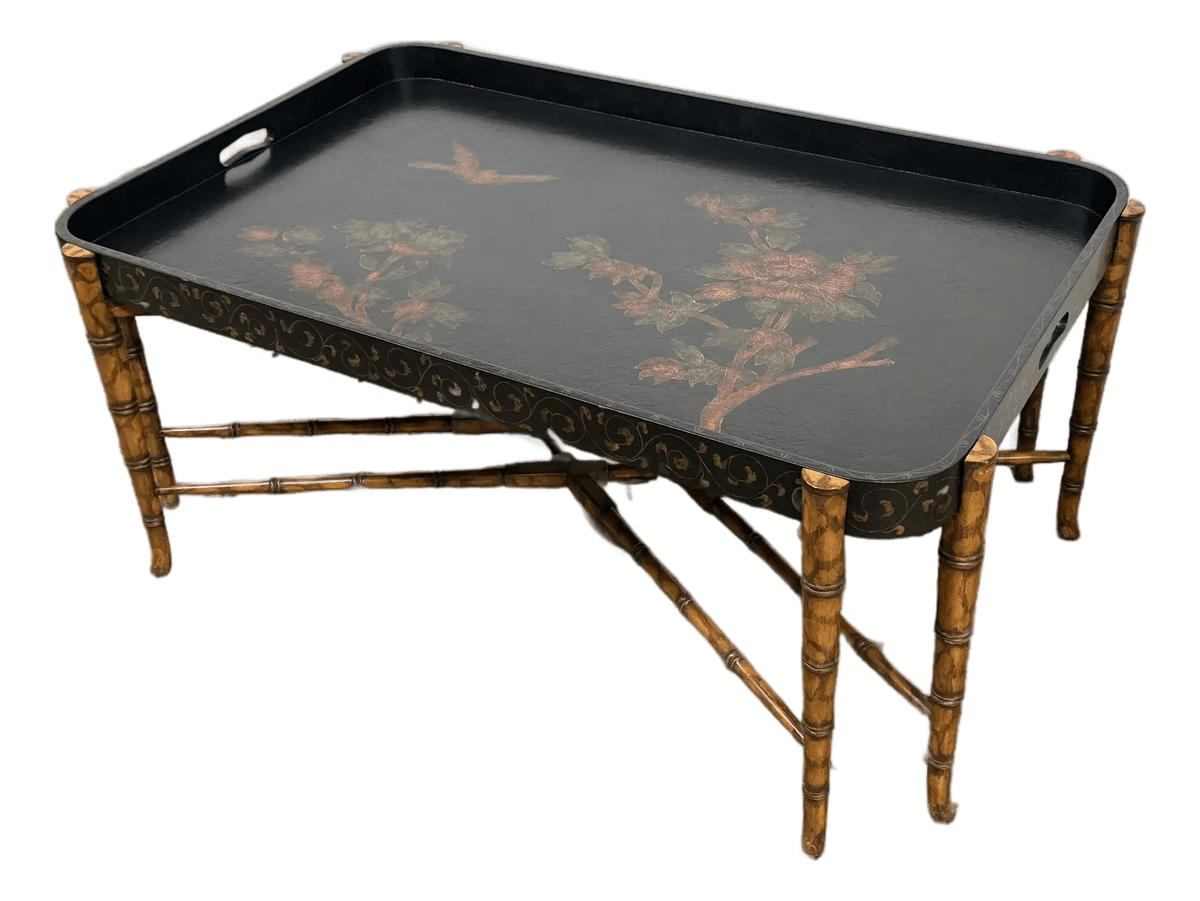 Hollywood Regency Bamboo With Lacquer Tray Table - Thumbnail 2